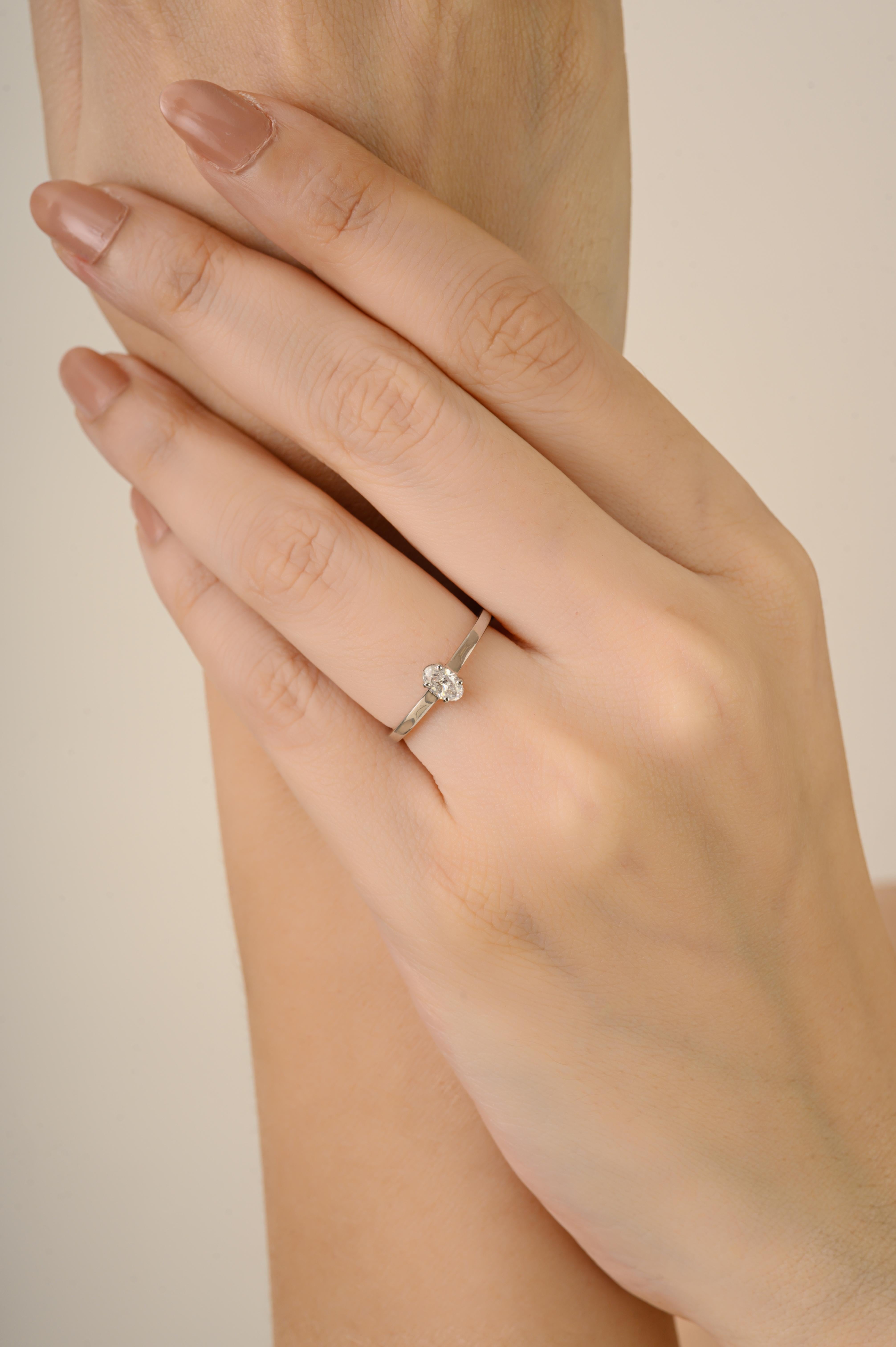 Im Angebot: Klassischer ovaler Diamant Solitär Ring in Zackenfassung 14K Weißgold Geschenk für Sie () 10