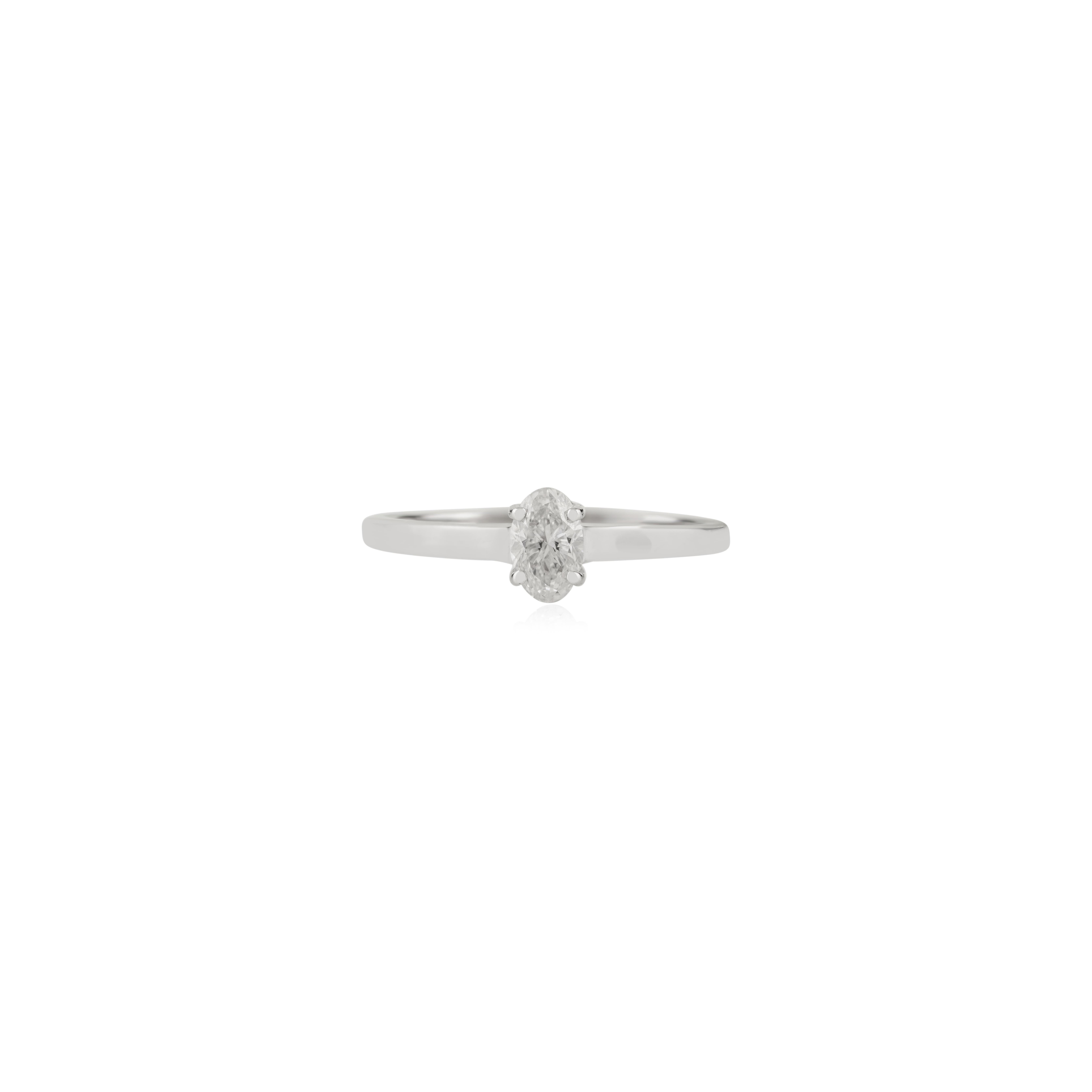Im Angebot: Klassischer ovaler Diamant Solitär Ring in Zackenfassung 14K Weißgold Geschenk für Sie () 7