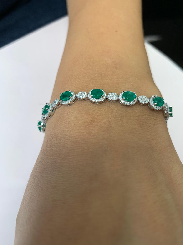 Classic Oval Emerald and Diamond Tennis Bracelet at 1stDibs