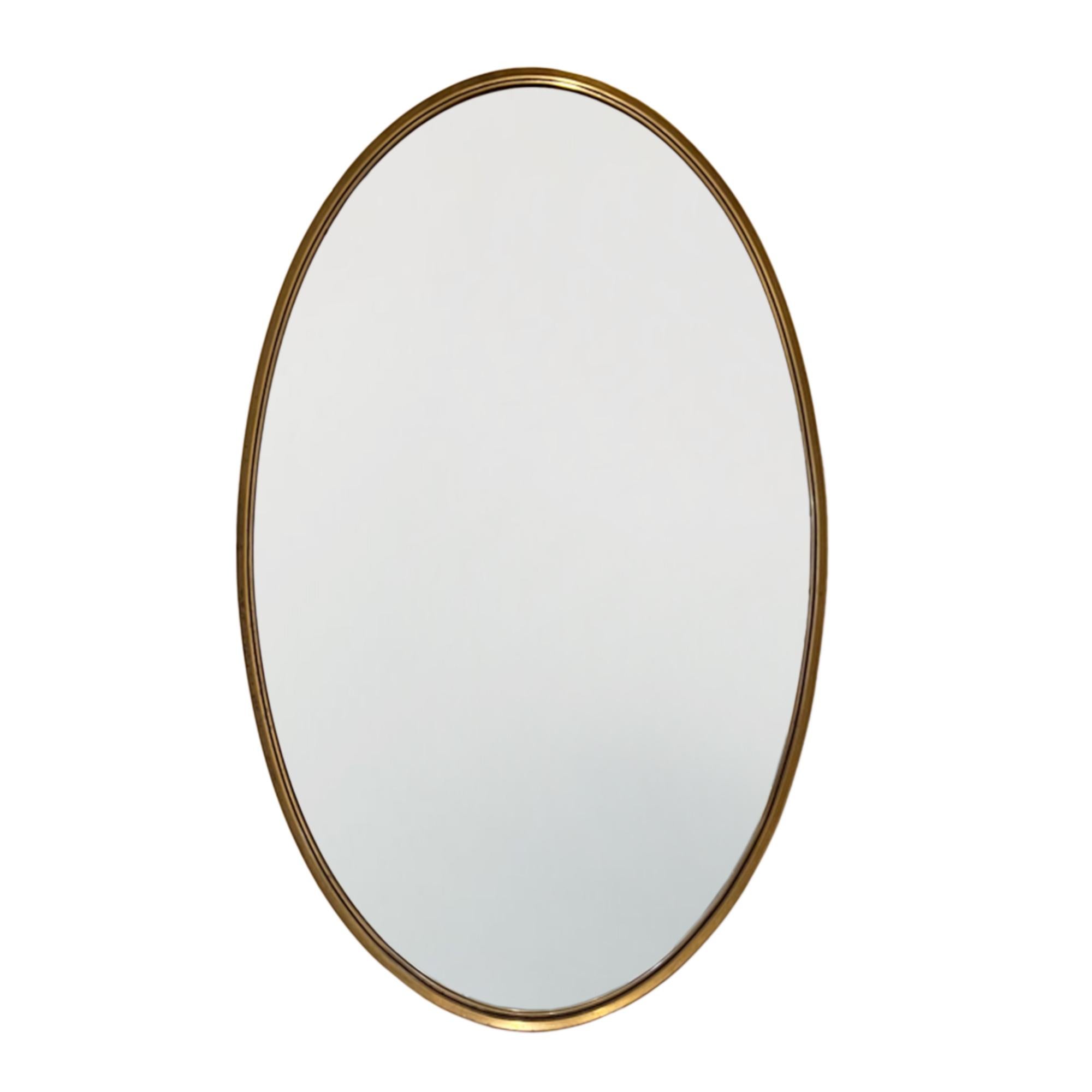 Hand-Crafted Classic Oval French Midcentury Mirror With a Bronze Frame For Sale