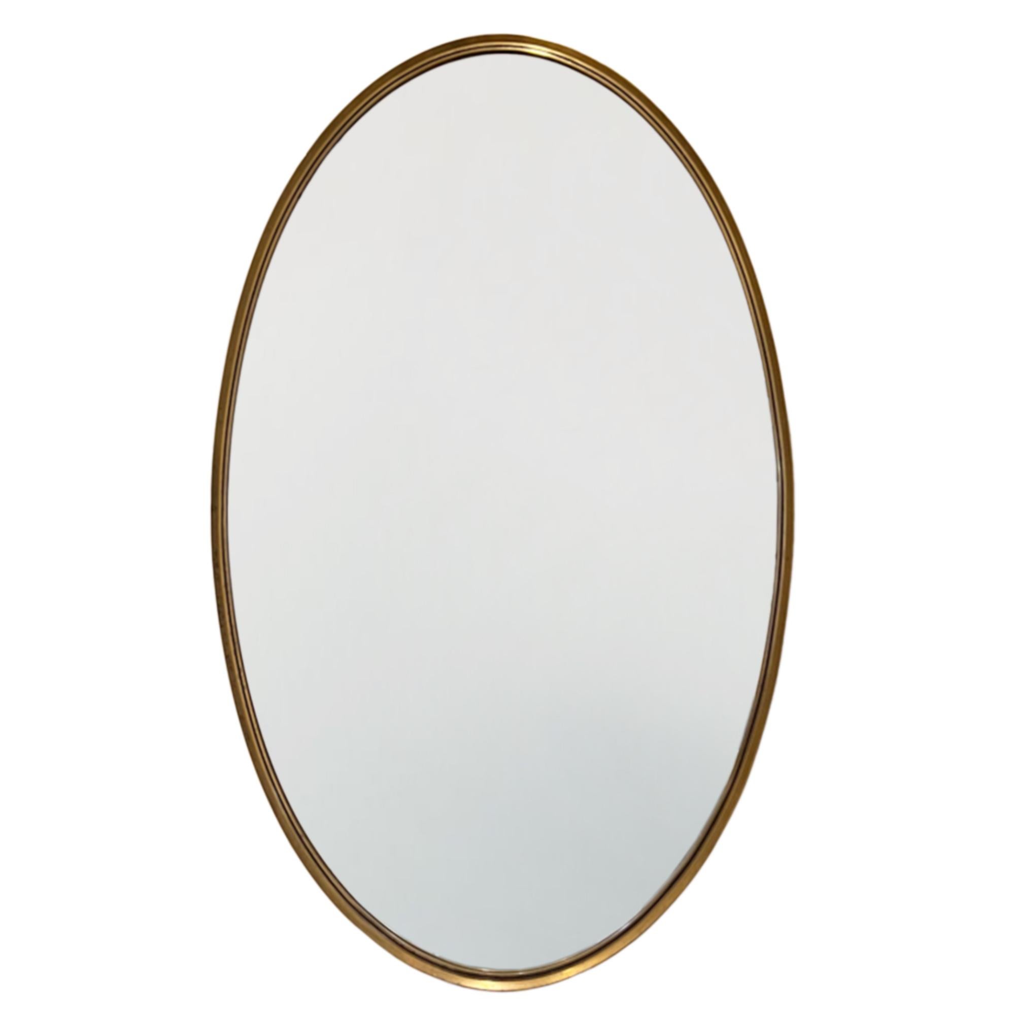 Classic Oval French Midcentury Mirror With a Bronze Frame In Good Condition For Sale In London, GB