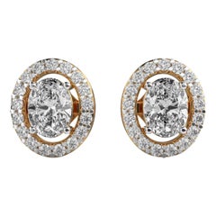 Classic Oval Moissanite Studs 925 Sterling Silver Elegant Round Earrings For Her