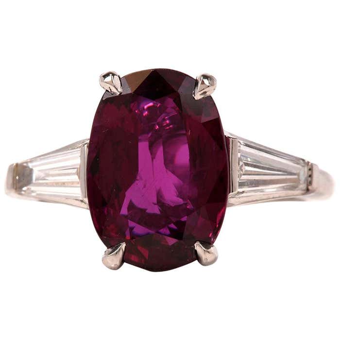Classic Oval Ruby Baguette Diamond Platinum Ring at 1stDibs | baguette ...