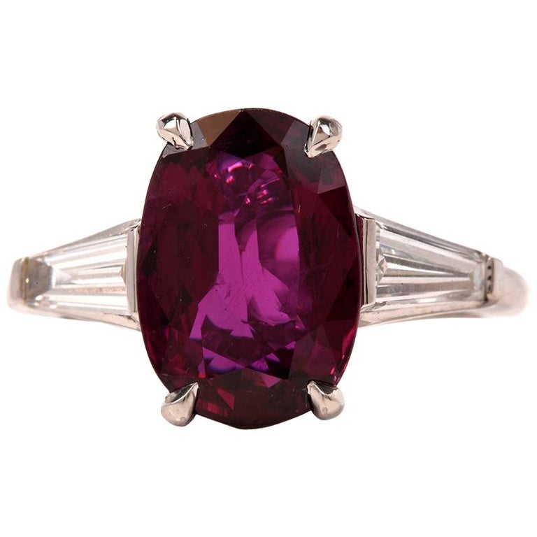 Classic Oval Ruby Baguette Diamond Platinum Ring For Sale at 1stDibs