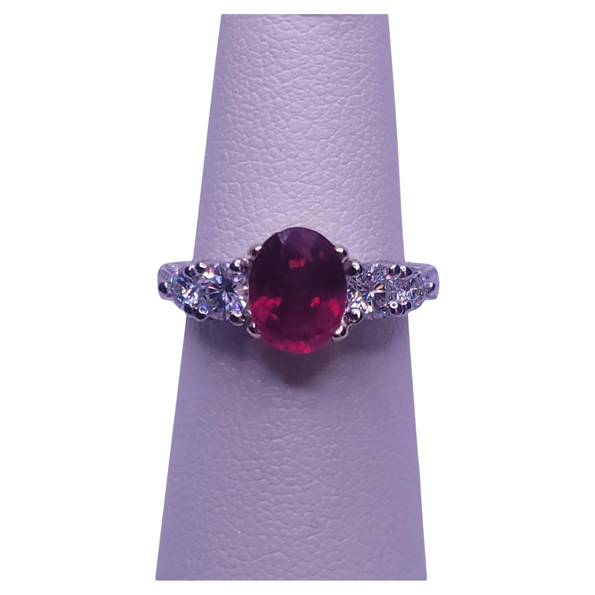 Classic Oval Ruby & Diamond Ring in Platinum