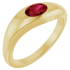 Puffed Fluidity Oval Ruby Solitaire Ring, 14K Yellow Gold