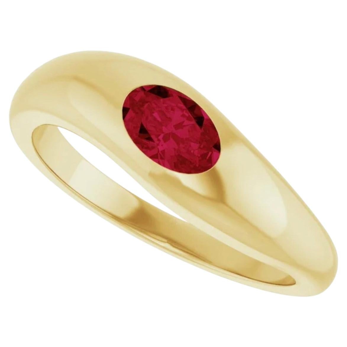Puffed Fluidity Oval Ruby Solitaire Ring, 14K Gelbgold im Angebot