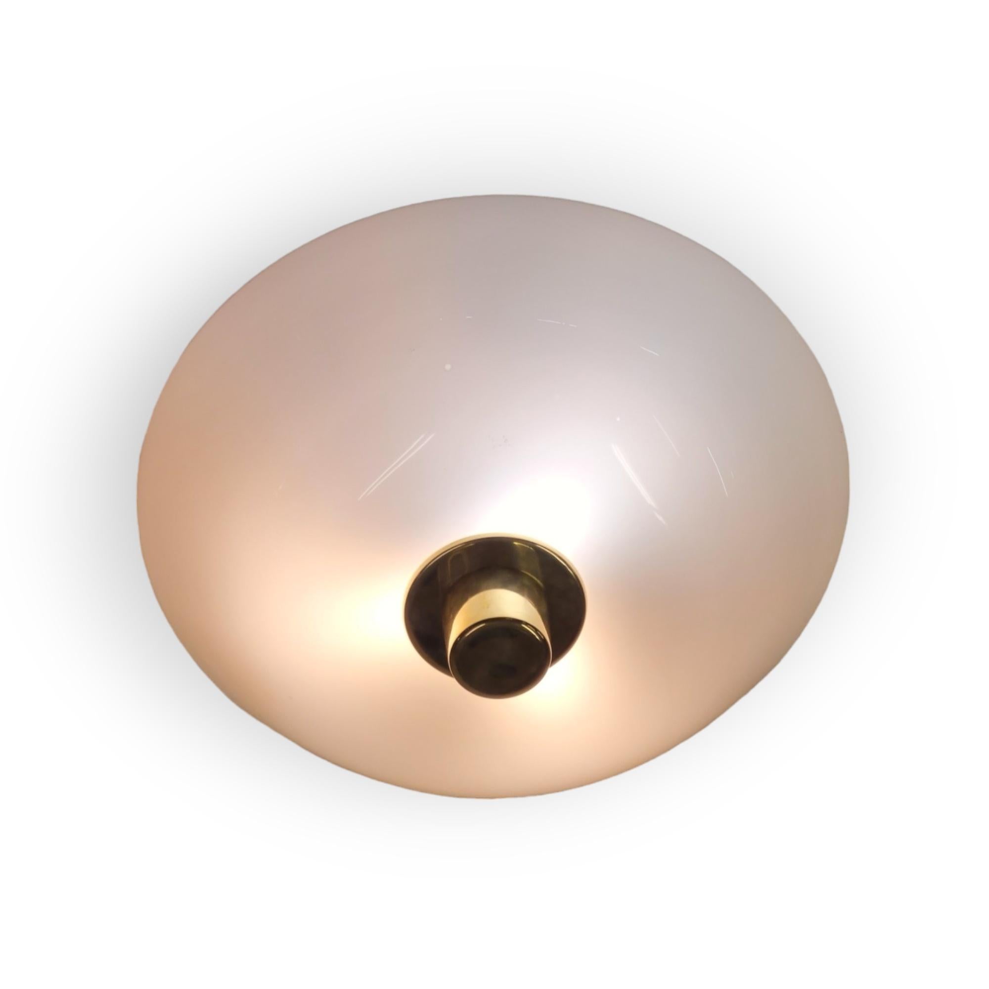 Classic Paavo Tynell Ceiling Lamp Model 2098N, in Brass and Opaline Glass. Idman For Sale 4