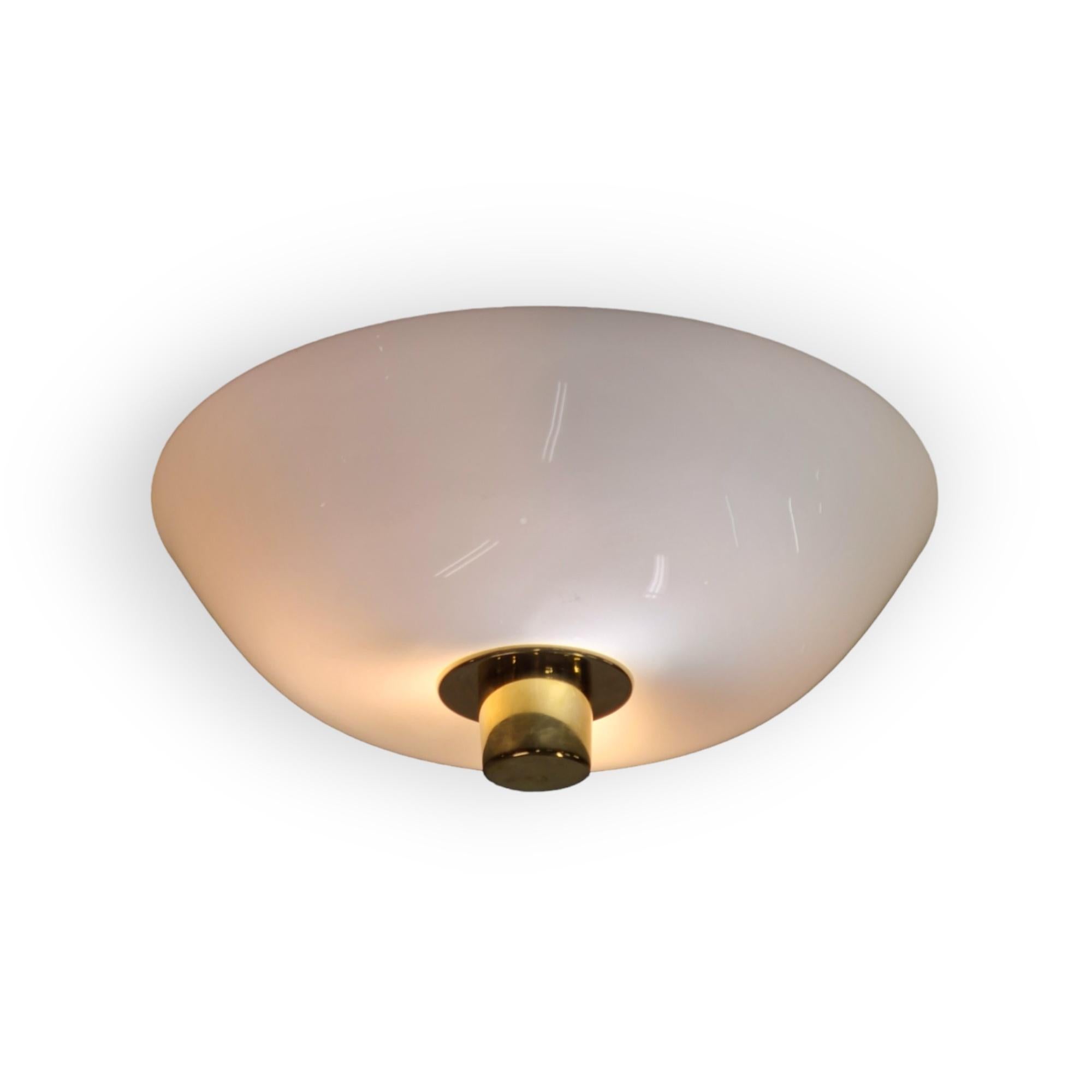 Classic Paavo Tynell Ceiling Lamp Model 2098N, in Brass and Opaline Glass. Idman For Sale 5