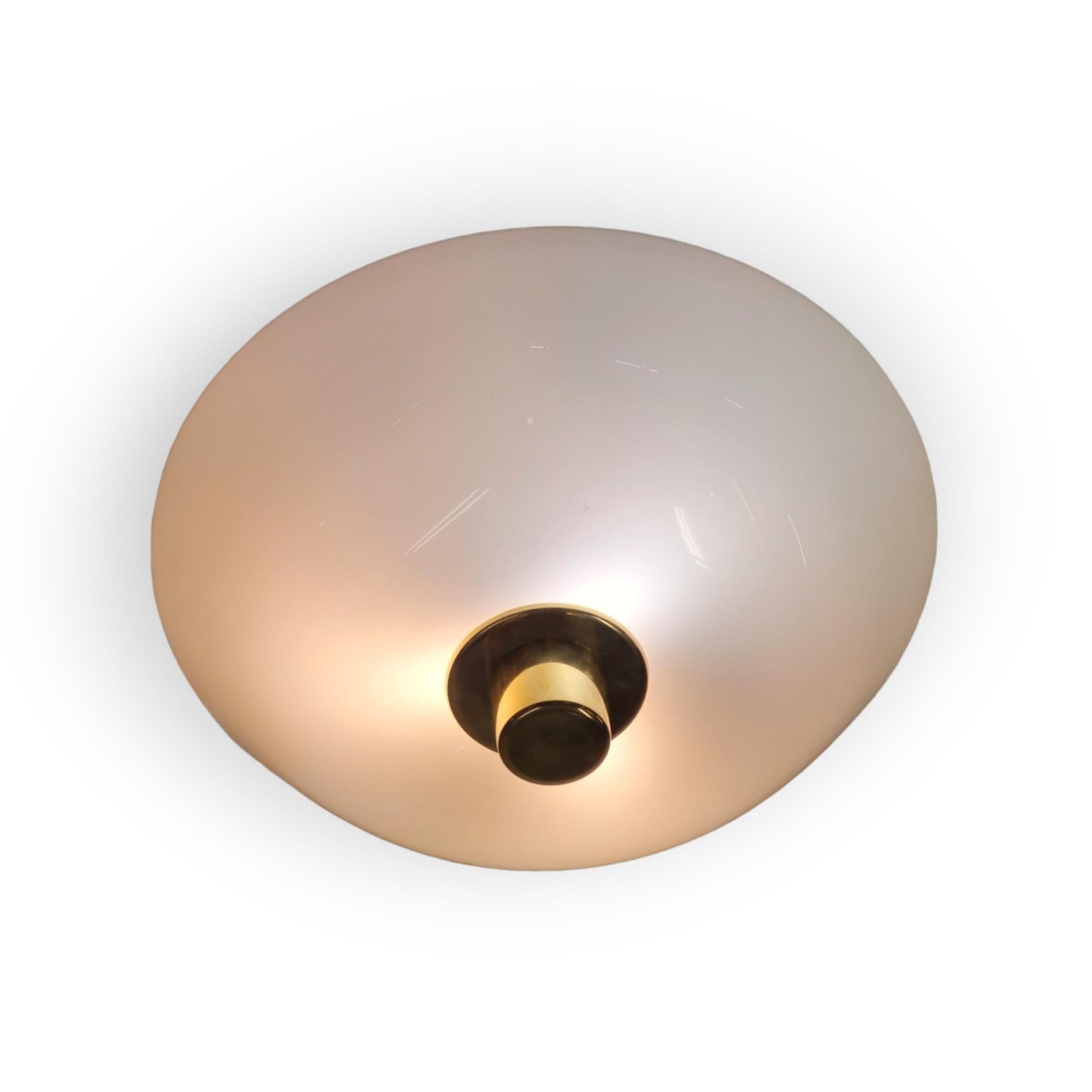 Mid-20th Century Classic Paavo Tynell Ceiling Lamp Model 2098N, in Brass and Opaline Glass. Idman For Sale