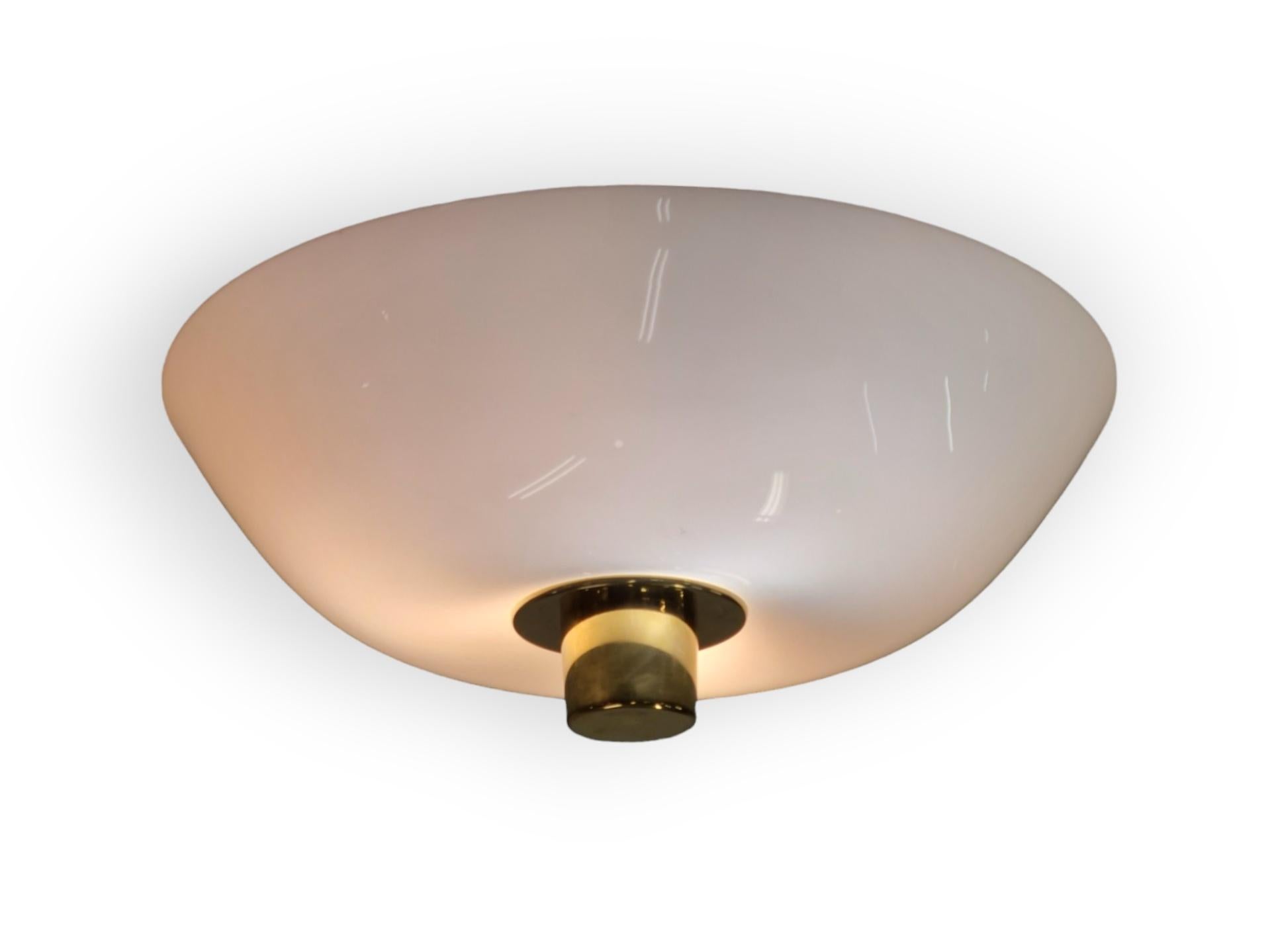 Metal Classic Paavo Tynell Ceiling Lamp Model 2098N, in Brass and Opaline Glass. Idman For Sale