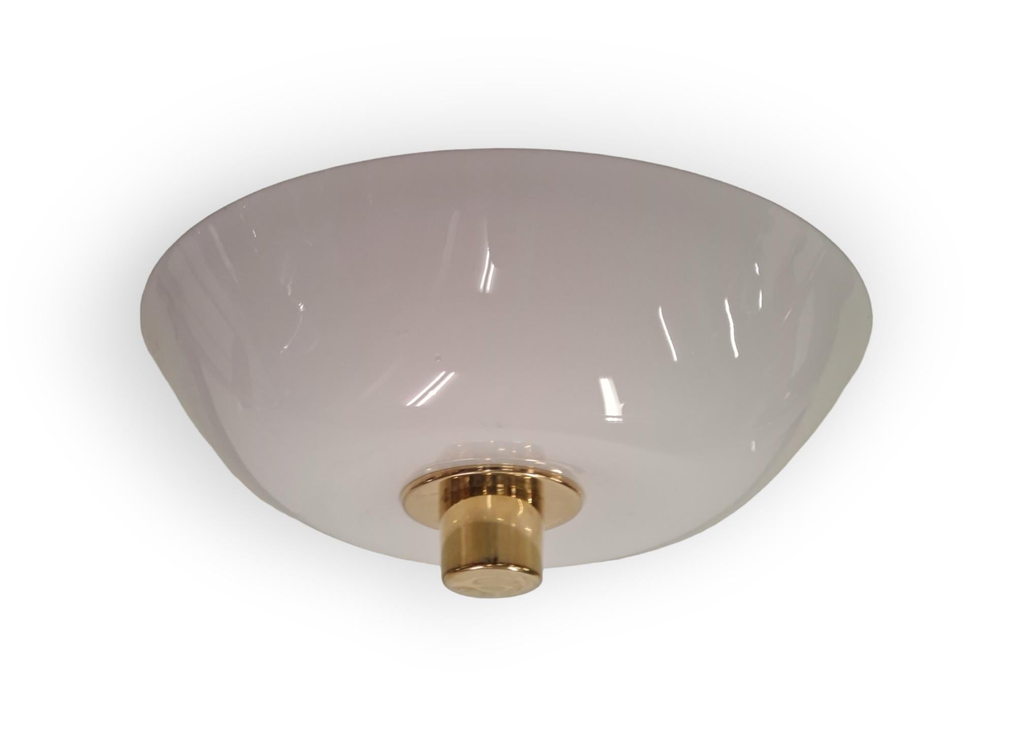 Classic Paavo Tynell Ceiling Lamp Model 2098N, in Brass and Opaline Glass. Idman For Sale 1