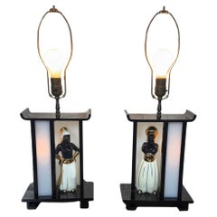 Classic Pair 1950s Mid Century MOSS lamps, Black / gold Blackamoor figures