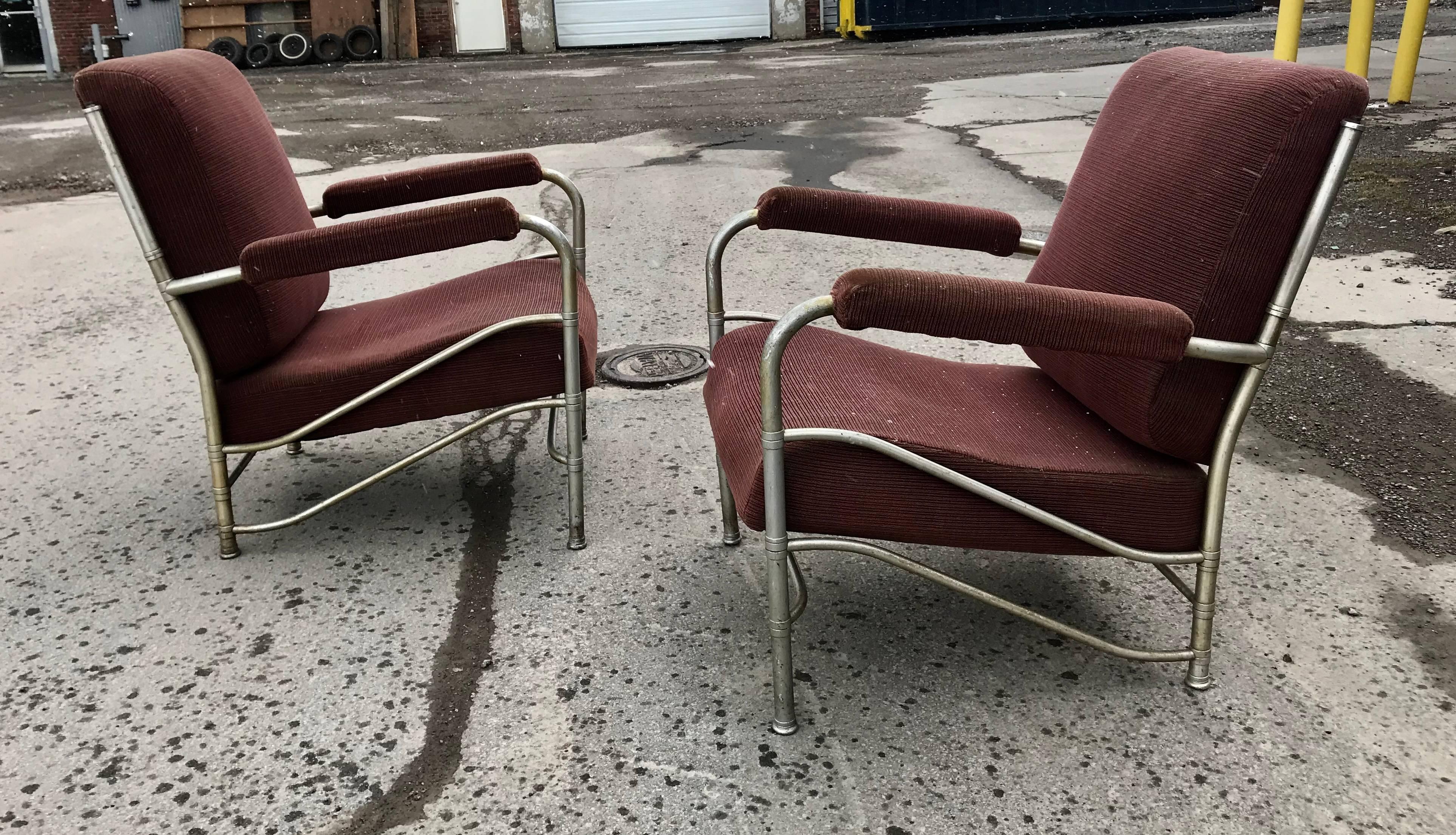 Aluminum Classic Pair of Art Deco Machine Age Aluminium Lounge Chairs by Warren McArthur For Sale