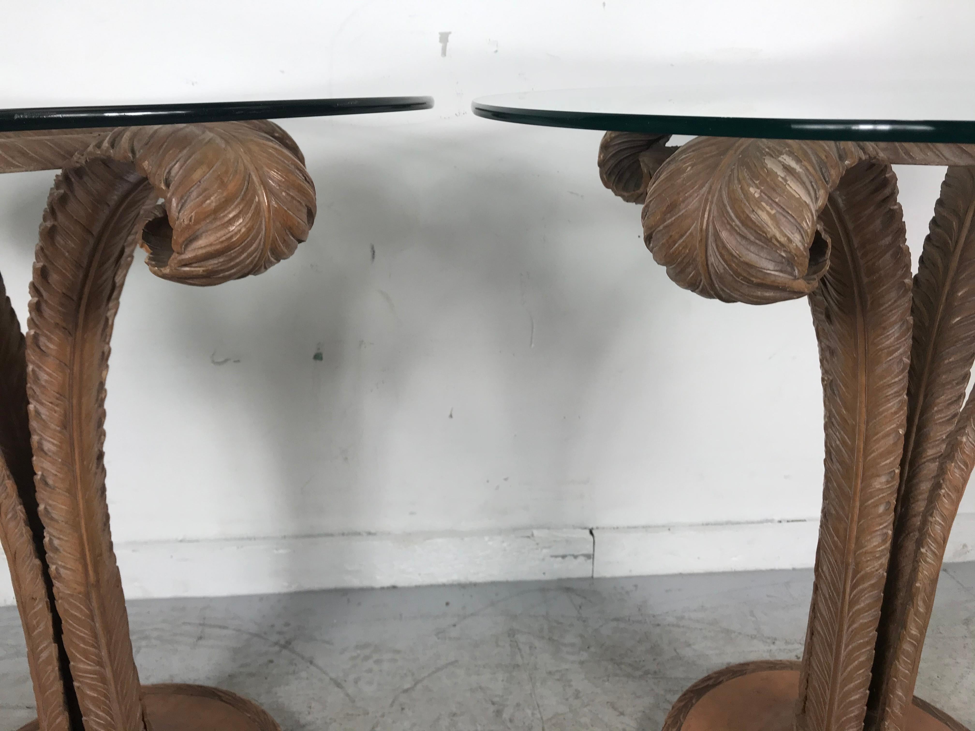 Art Deco Classic Pair of Carved Grosfeld House Plume Side Tables For Sale