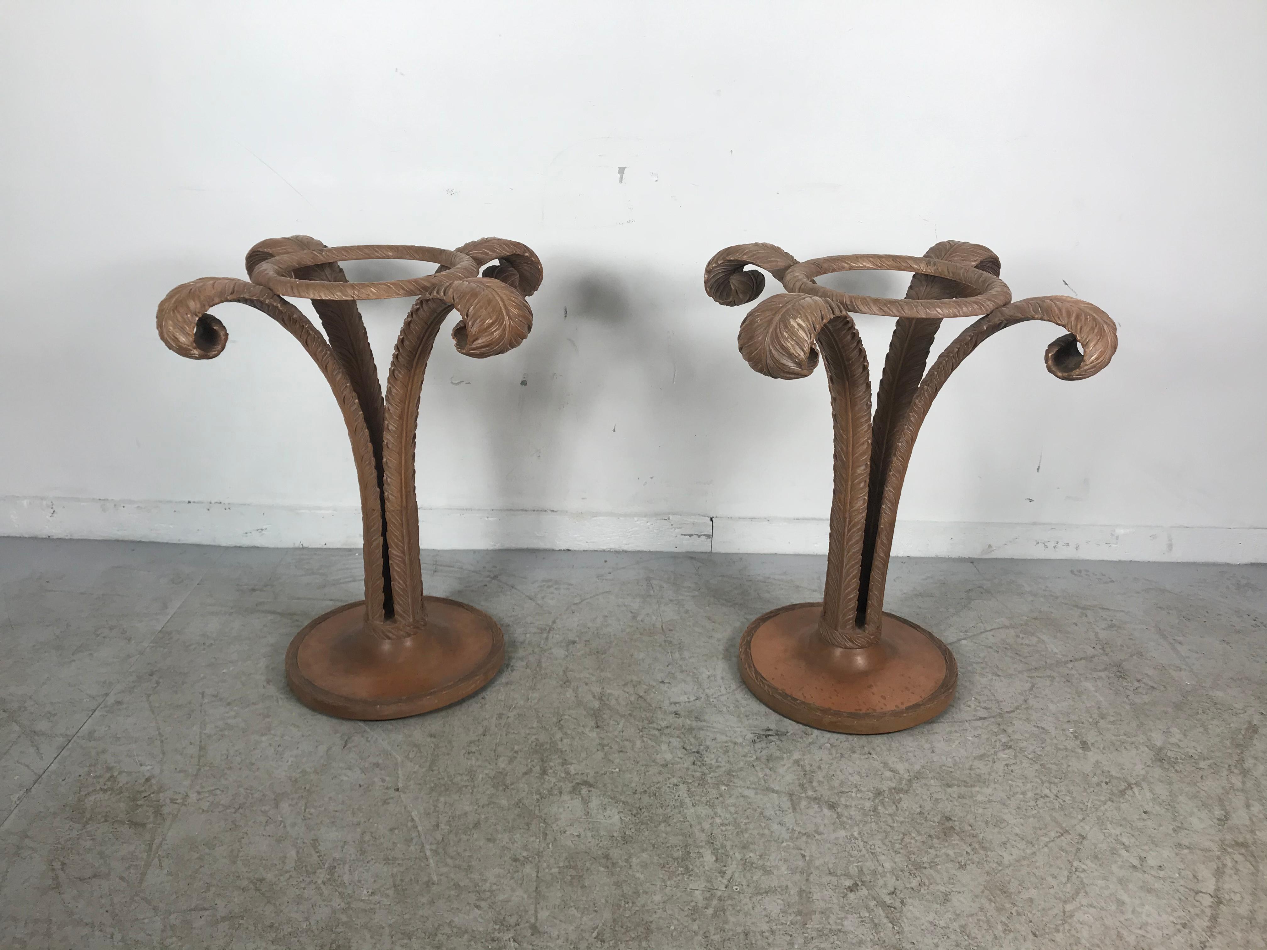 American Classic Pair of Carved Grosfeld House Plume Side Tables For Sale
