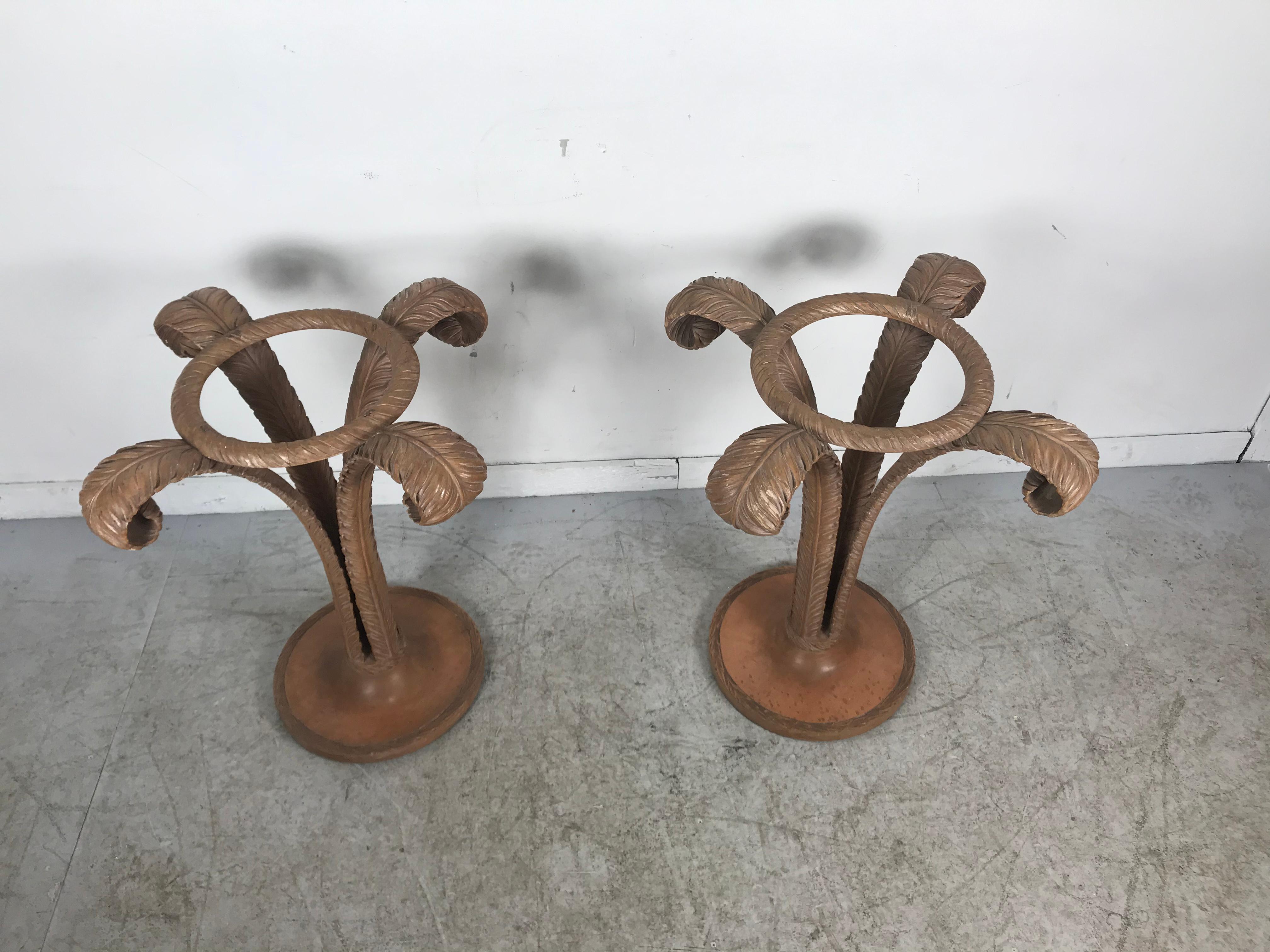 Classic Pair of Carved Grosfeld House Plume Side Tables In Good Condition In Buffalo, NY