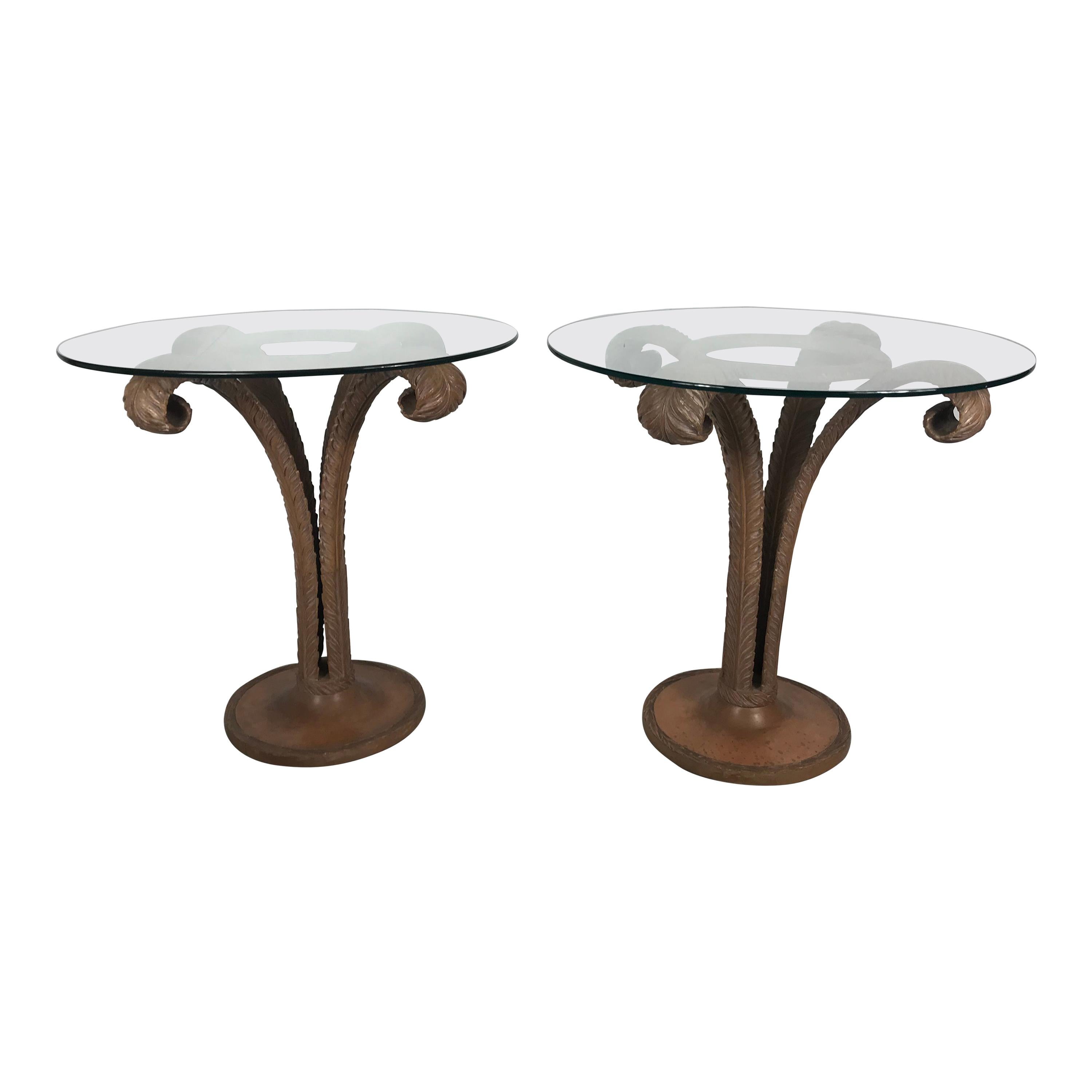 Classic Pair of Carved Grosfeld House Plume Side Tables