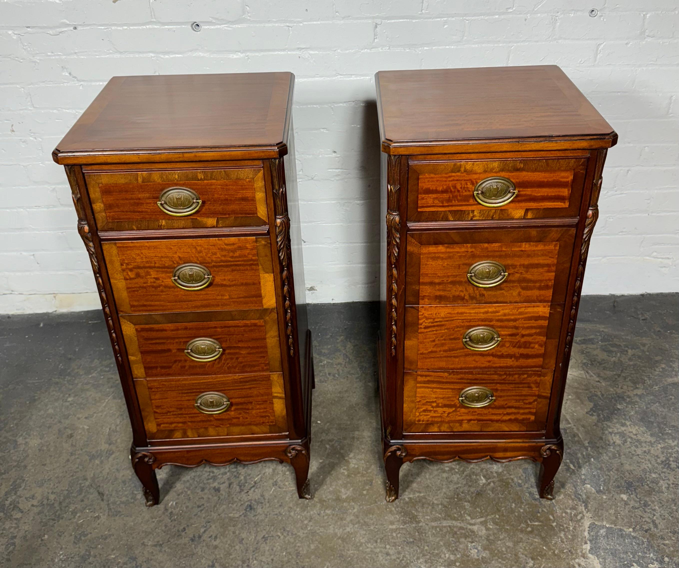 Classic pair French 4-Drawer Night Stands, bronze mounts , Louis XIV In Good Condition For Sale In Buffalo, NY