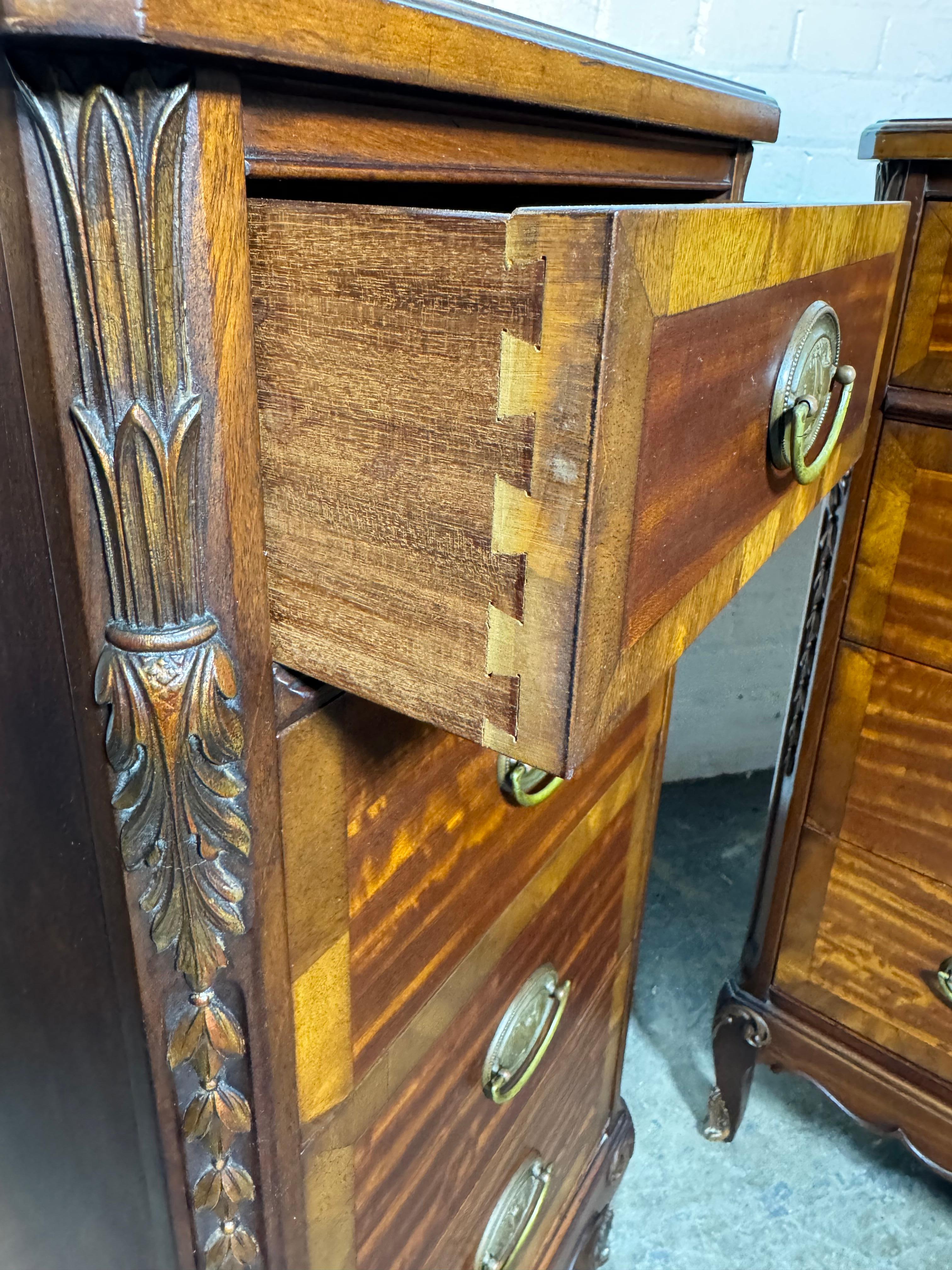 Brass Classic pair French 4-Drawer Night Stands, bronze mounts , Louis XIV For Sale