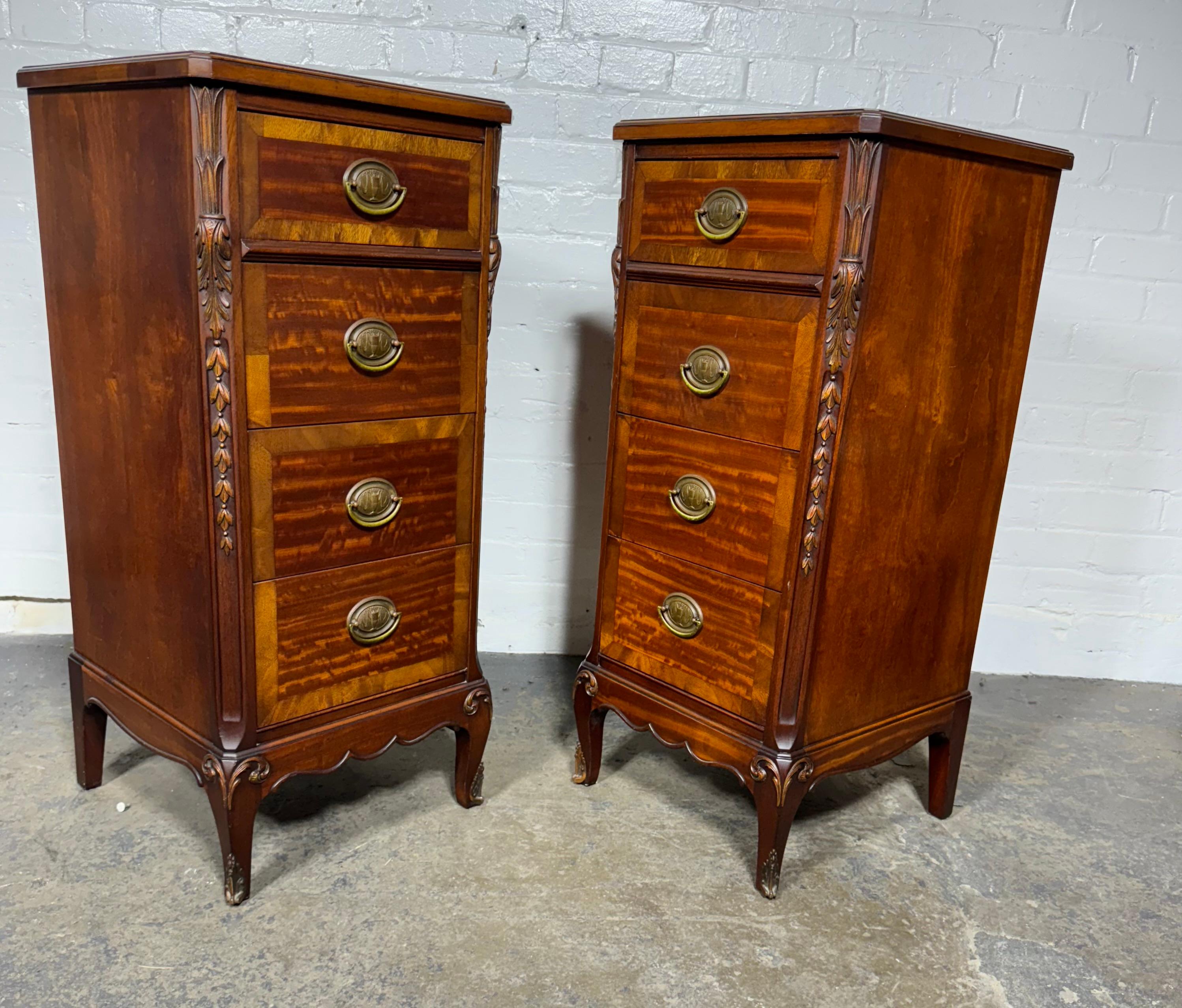 Classic pair French 4-Drawer Night Stands, bronze mounts , Louis XIV For Sale 1