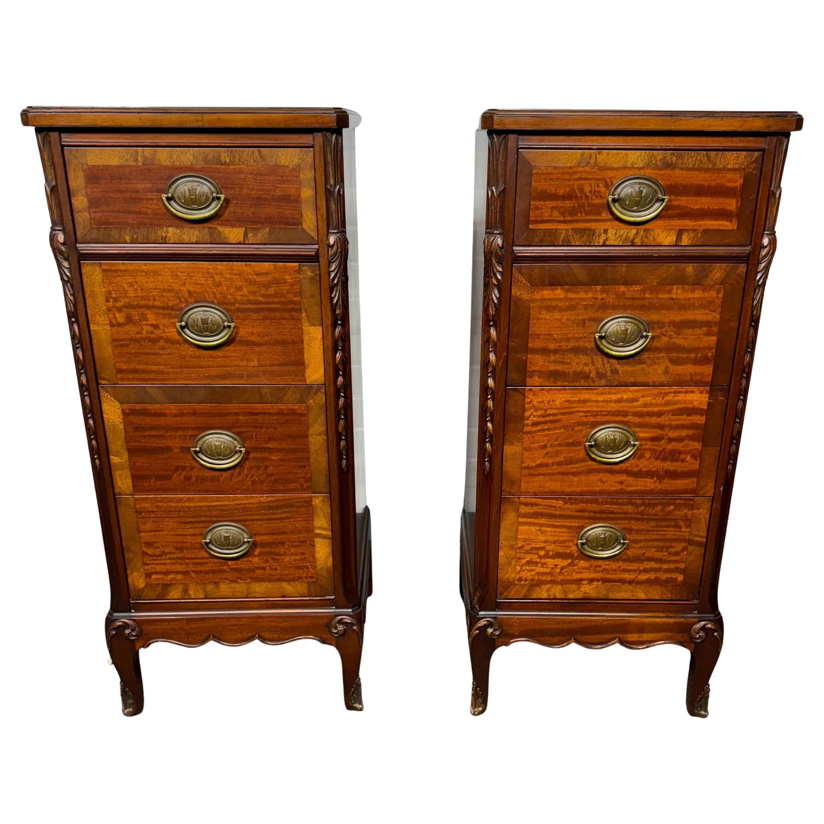 Classic pair French 4-Drawer Night Stands, bronze mounts , Louis XIV