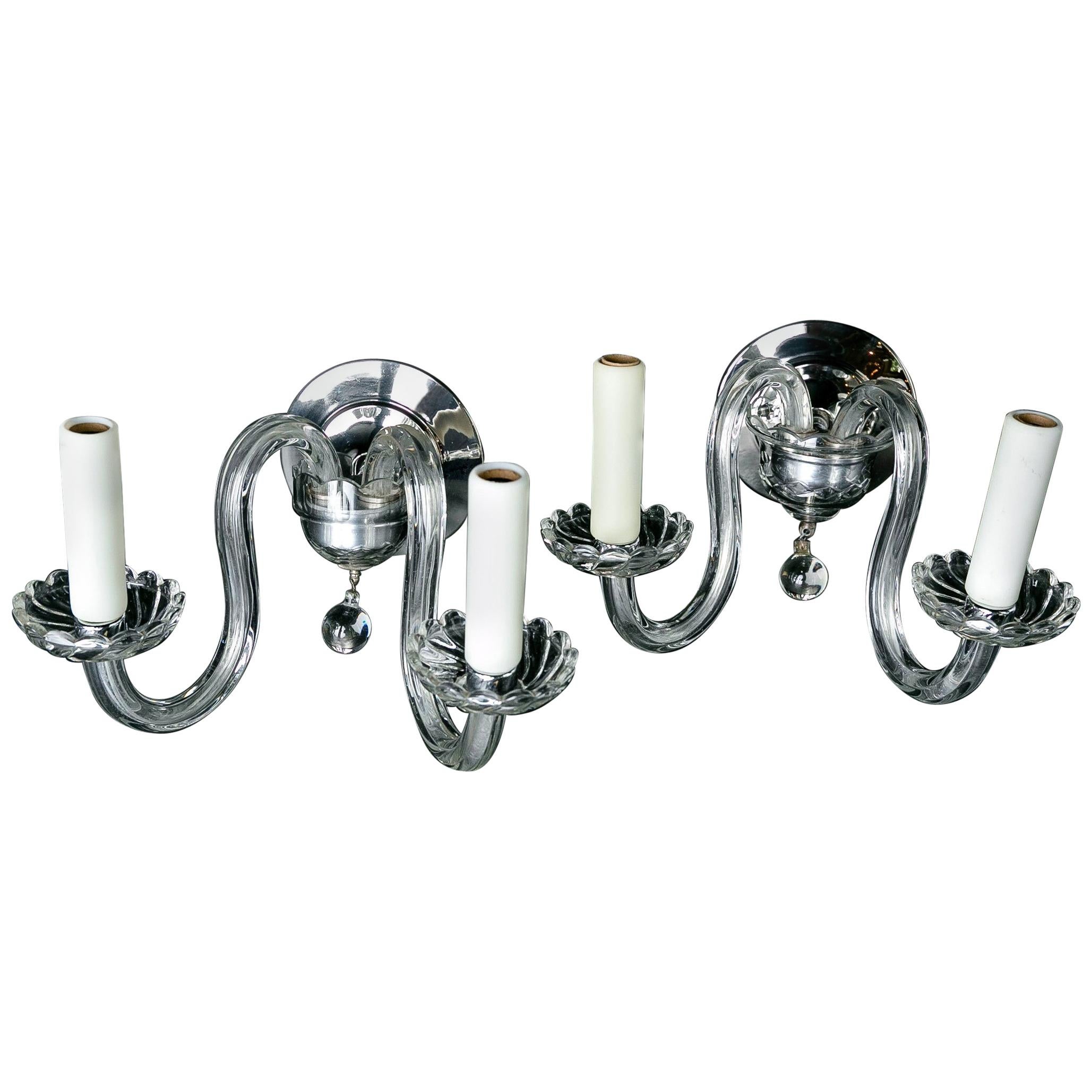 Classic Pair of French Two-Arm Crystal Sconces