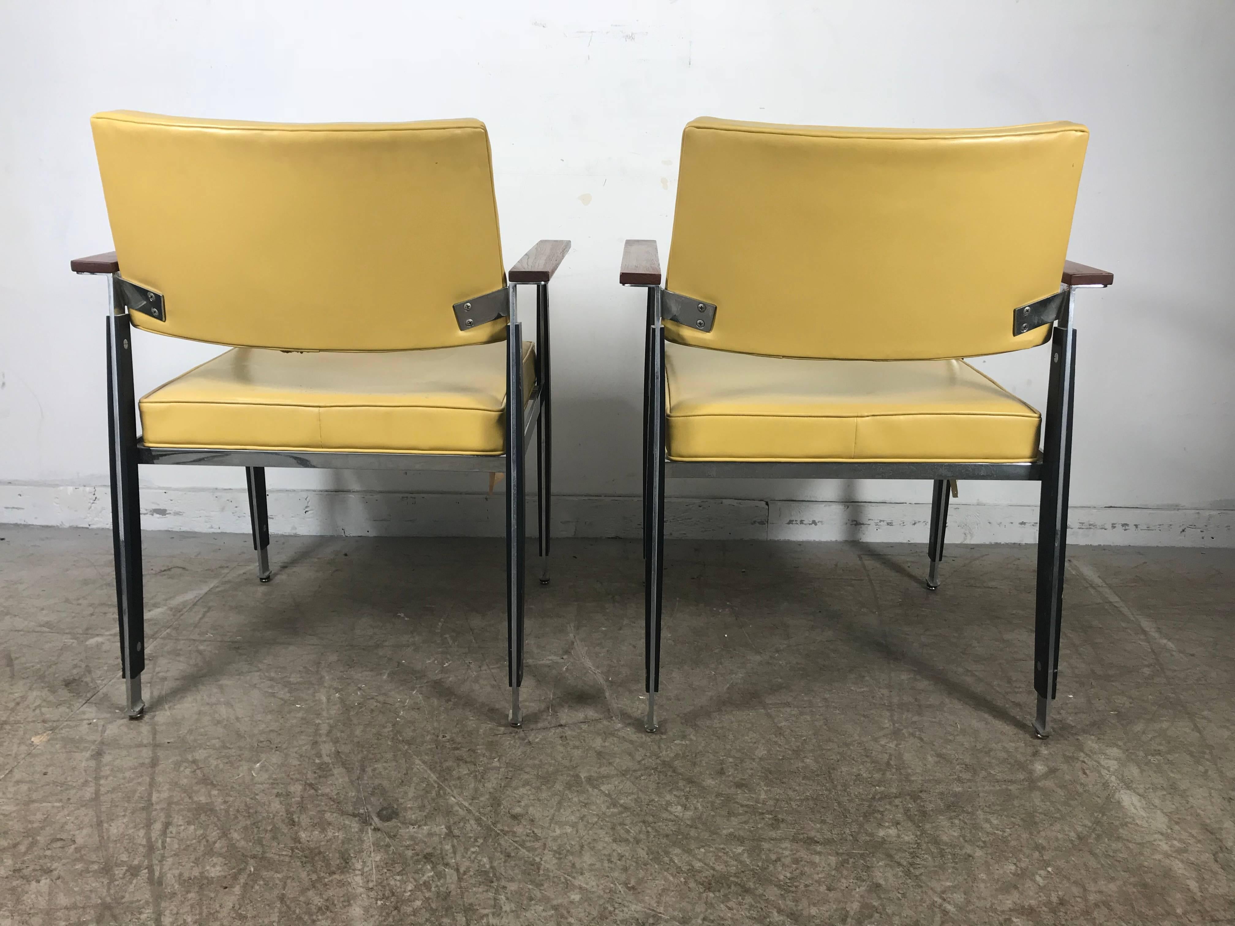 Lacquered Classic Pair of Modernist Armchairs by Robert John Stainless Steel For Sale