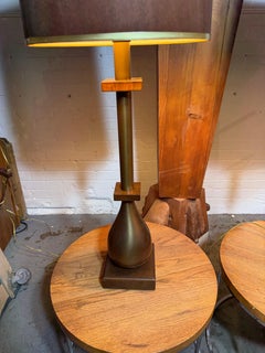 Classic Pair Modernist Lamps by Paul Hanson /bronze &wood, WOOD SHADES