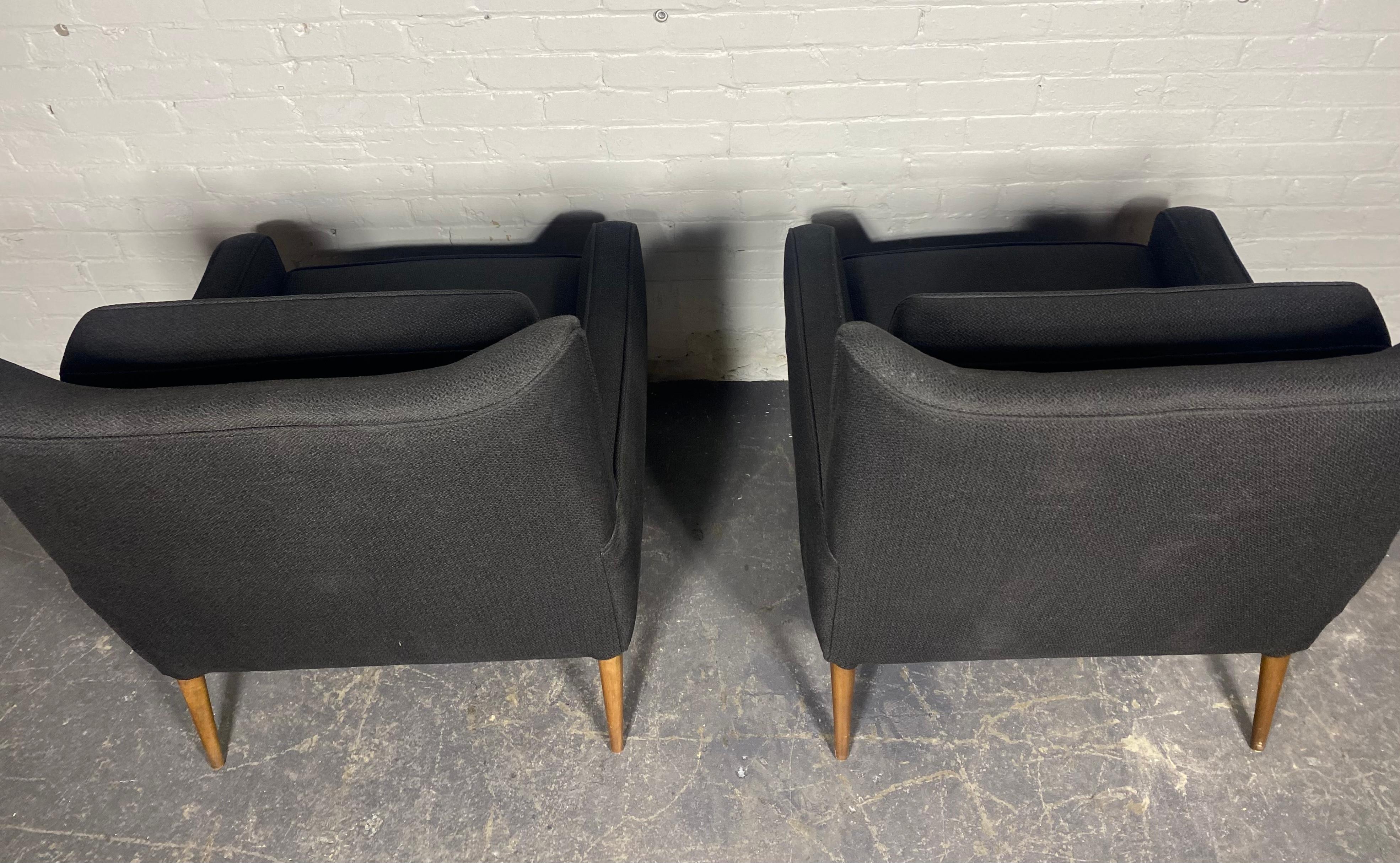 Fabric Classic Pair Modernist Lounge Chairs attributed to Paul McCobb / Directional For Sale