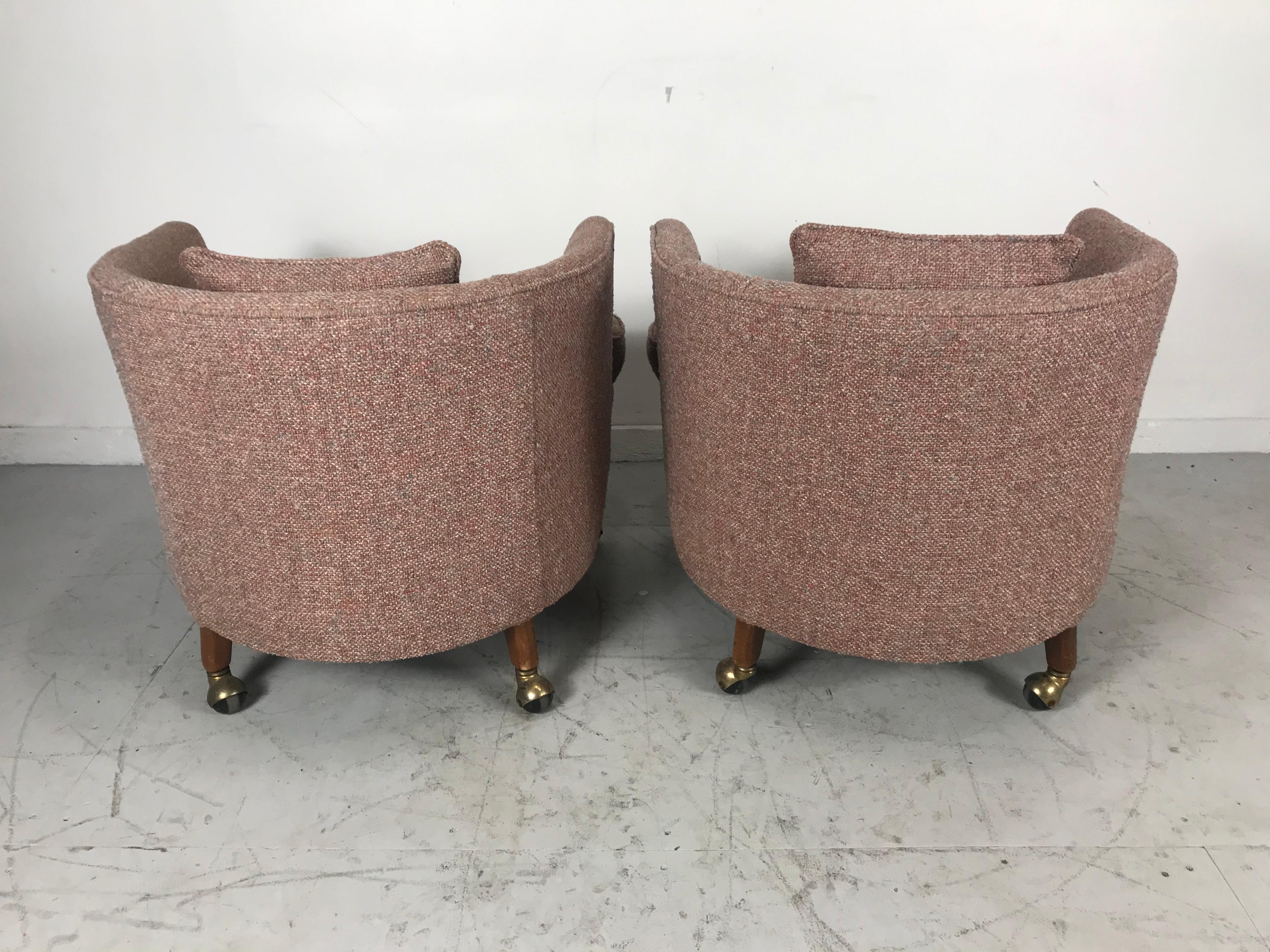 Mid-20th Century Classic Pair of Modernist Tub Chairs on Castors by Tomlinson