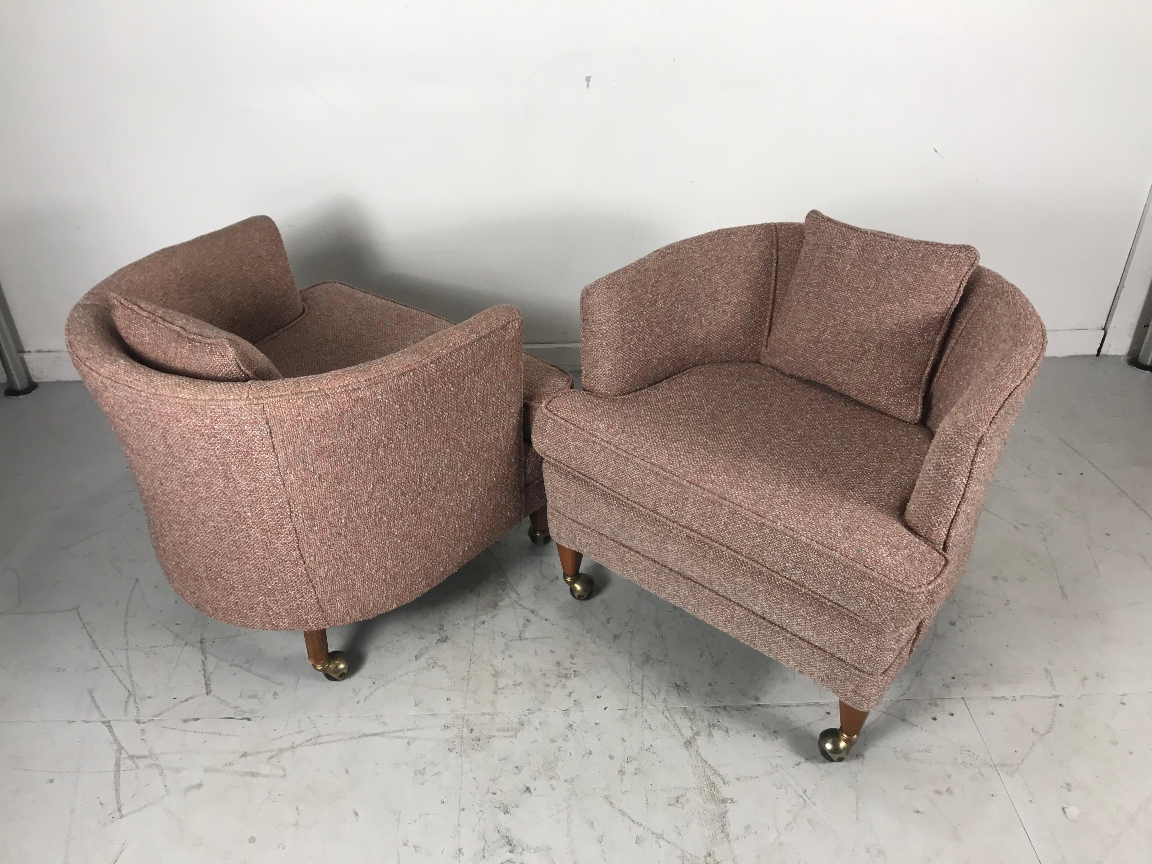 Brass Classic Pair of Modernist Tub Chairs on Castors by Tomlinson