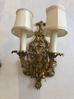 Classic Pair of Antique 2 Arm Brass Sconces
