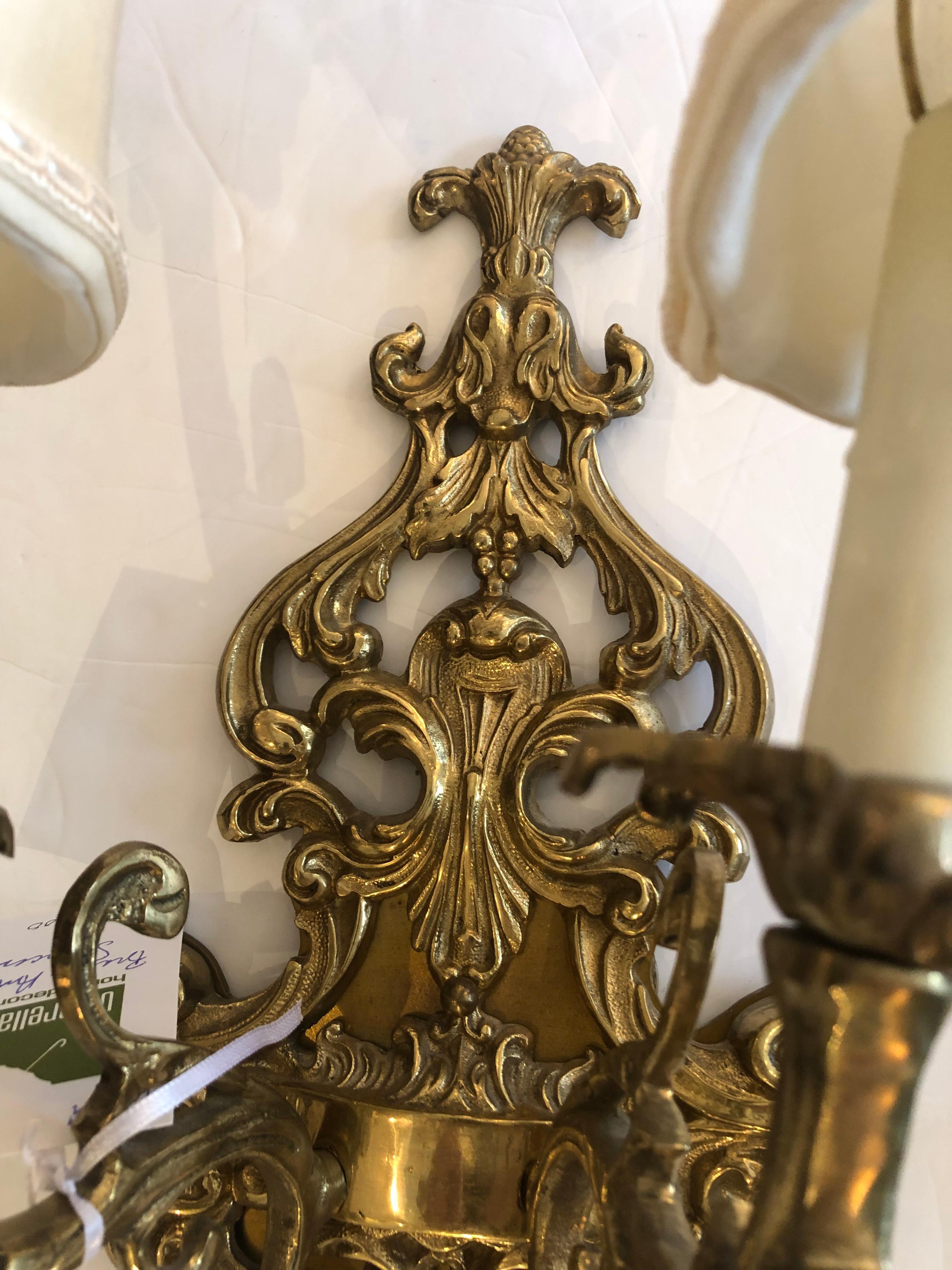 North American Classic Pair of Antique 2 Arm Brass Sconces For Sale