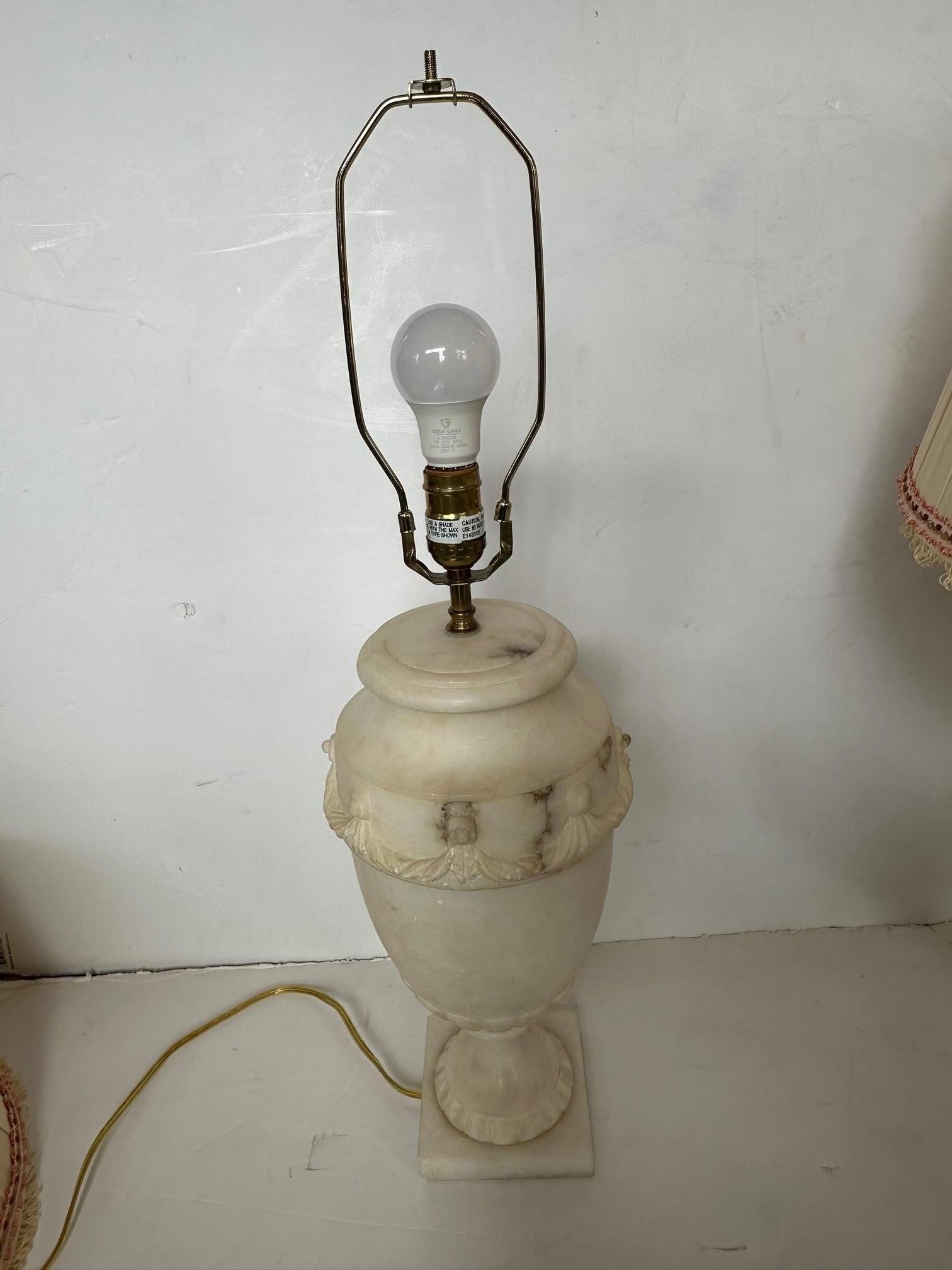 19th Century Classic Pair of Antique Alabaster Table Lamps For Sale