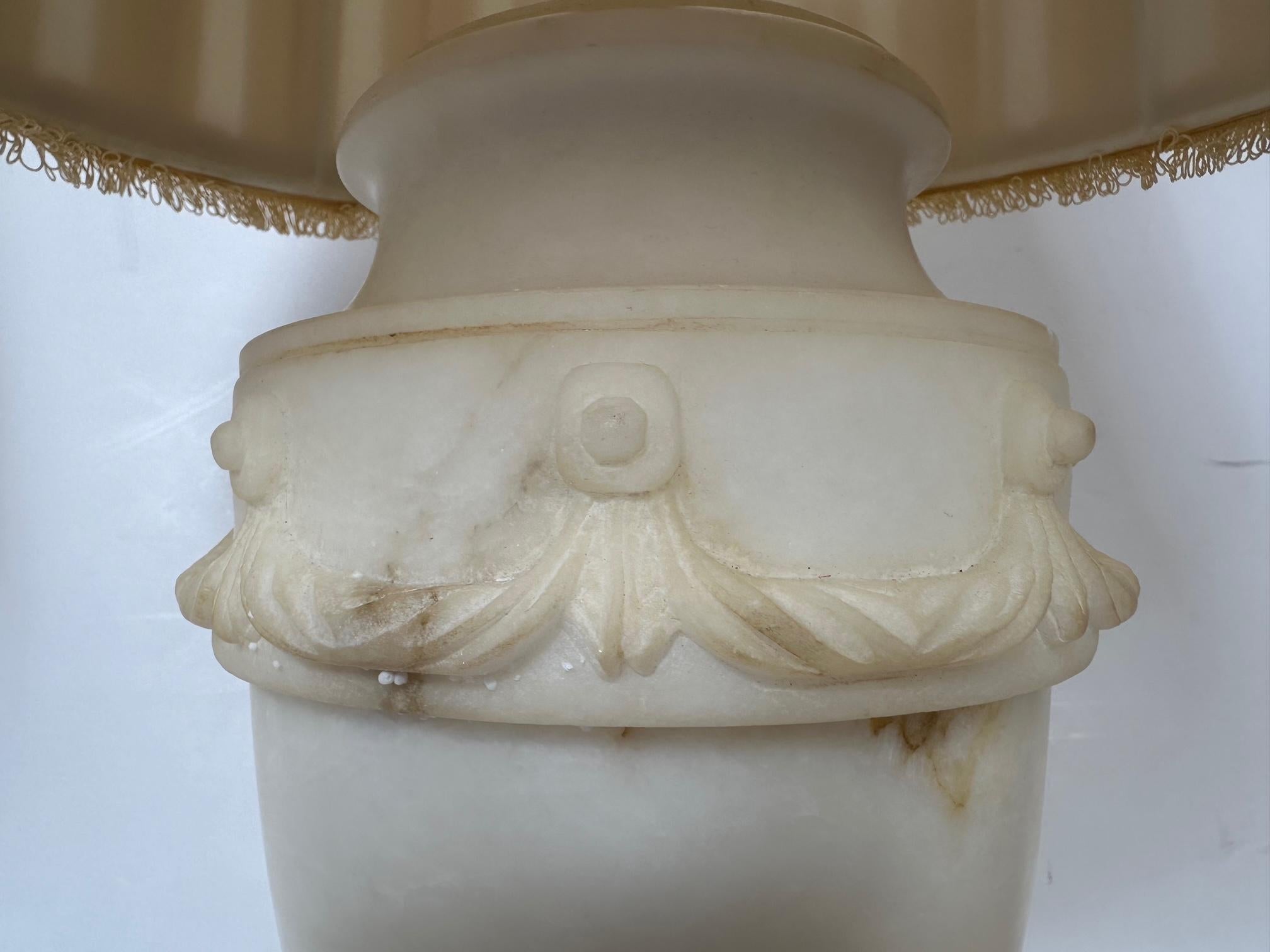 Classic Pair of Antique Alabaster Table Lamps For Sale 1