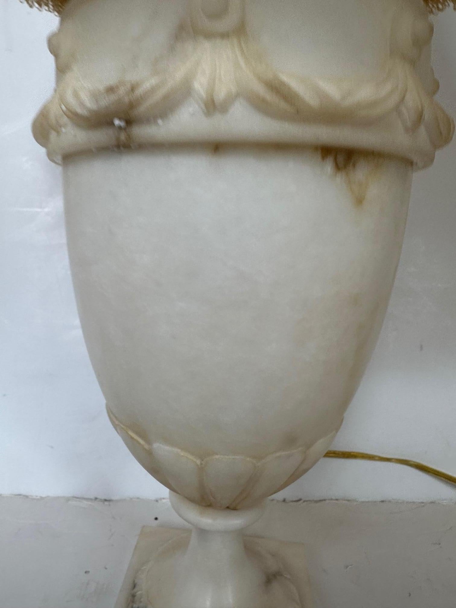 Classic Pair of Antique Alabaster Table Lamps For Sale 4