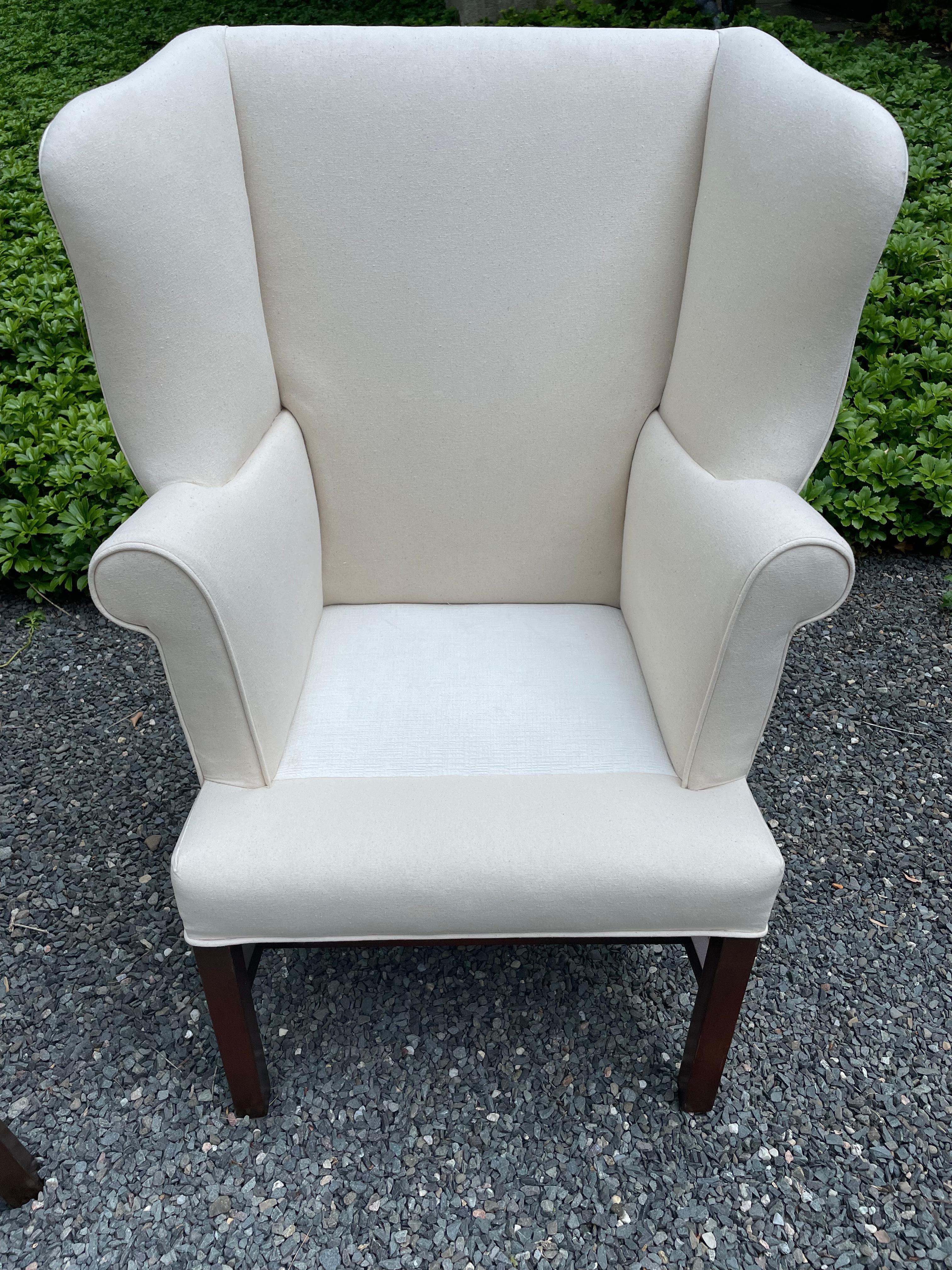 Upholstery Classic Pair of Antique Georgian Style Newly Upholstered Wing Chairs For Sale