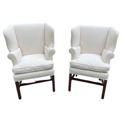 Classic Pair of Antique Georgian Style Newly Upholstered Wing Chairs