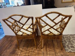 Classic Pair of Bamboo Vintage Chippendale Style Armchairs