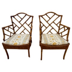 Classic Pair of Bamboo Vintage Chippendale Style Armchairs