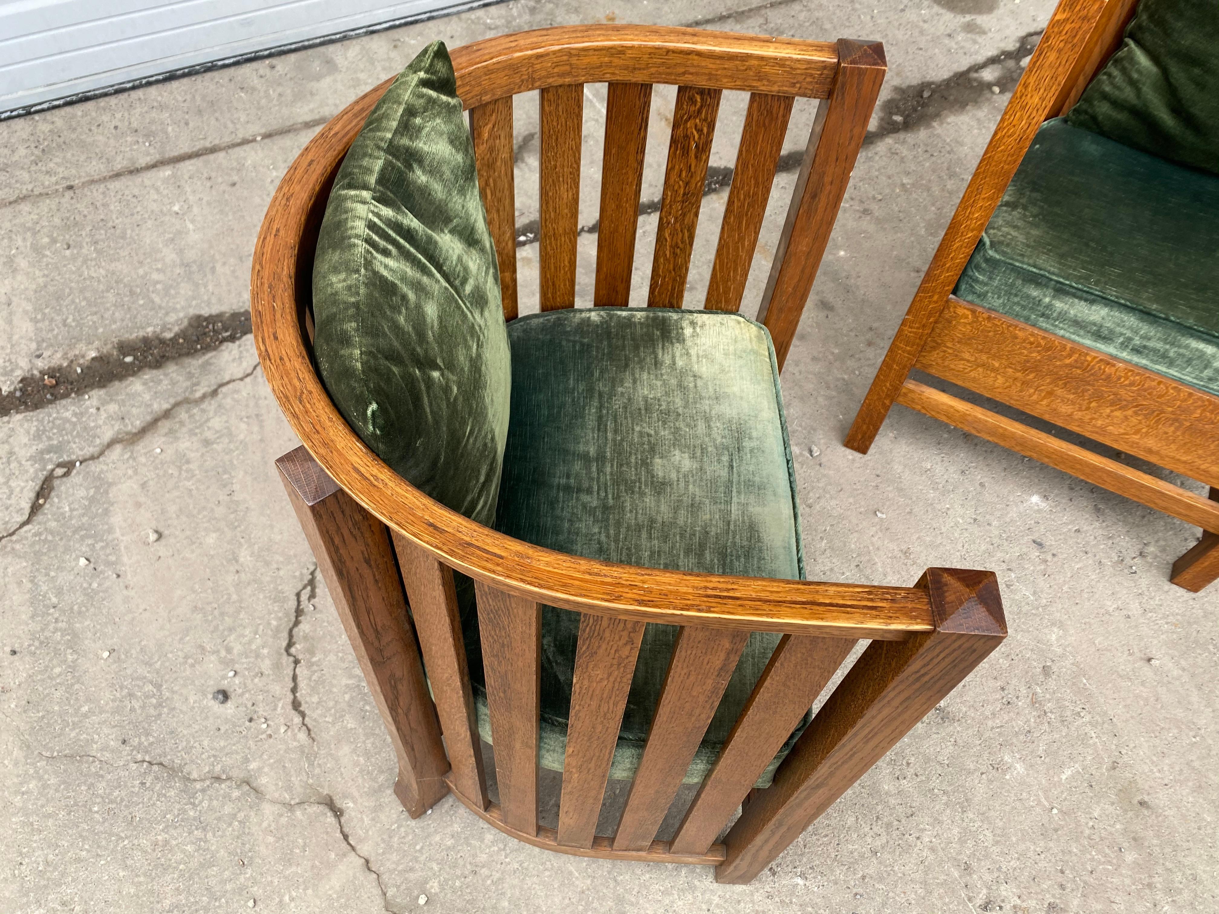 Classic Pair of Barrel Chairs, after Frank Lloyd Wright, attrib. Plail Brothers 2