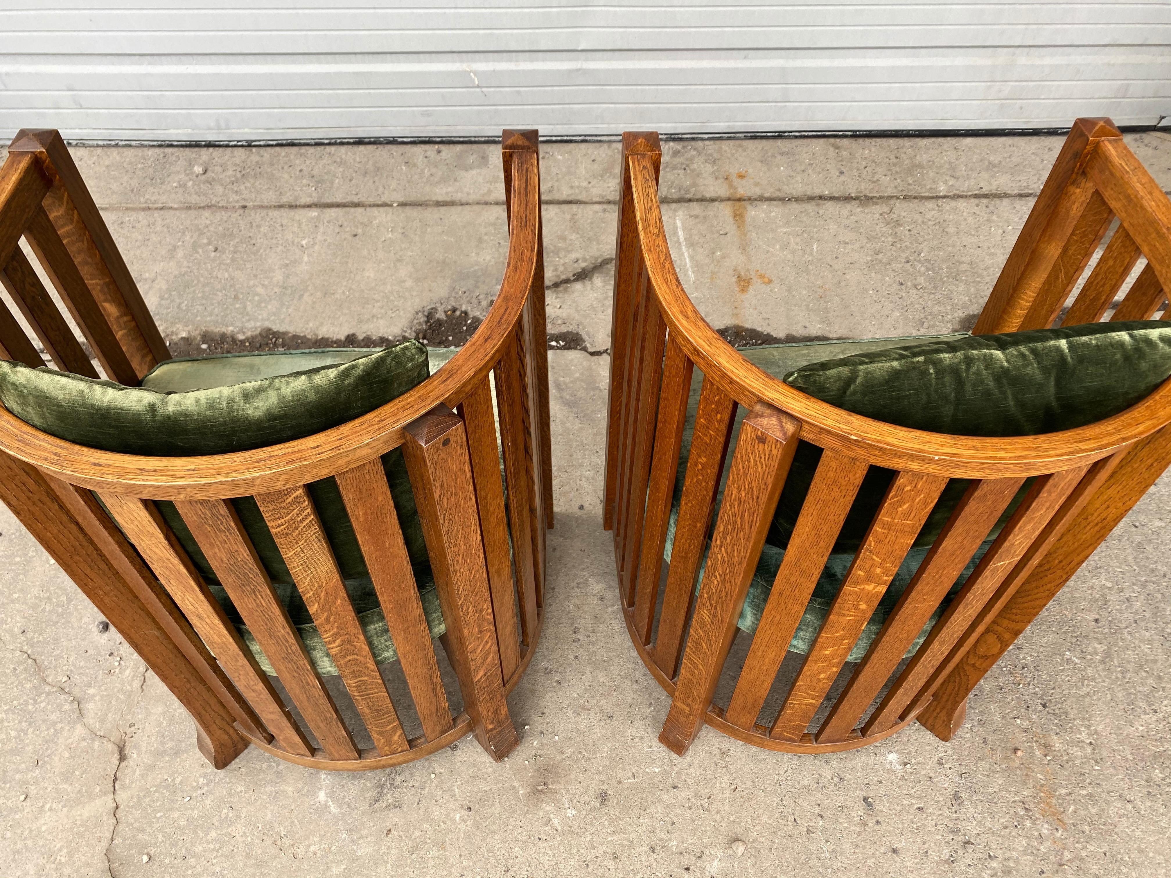 Classic Pair of Barrel Chairs, after Frank Lloyd Wright, attrib. Plail Brothers 3