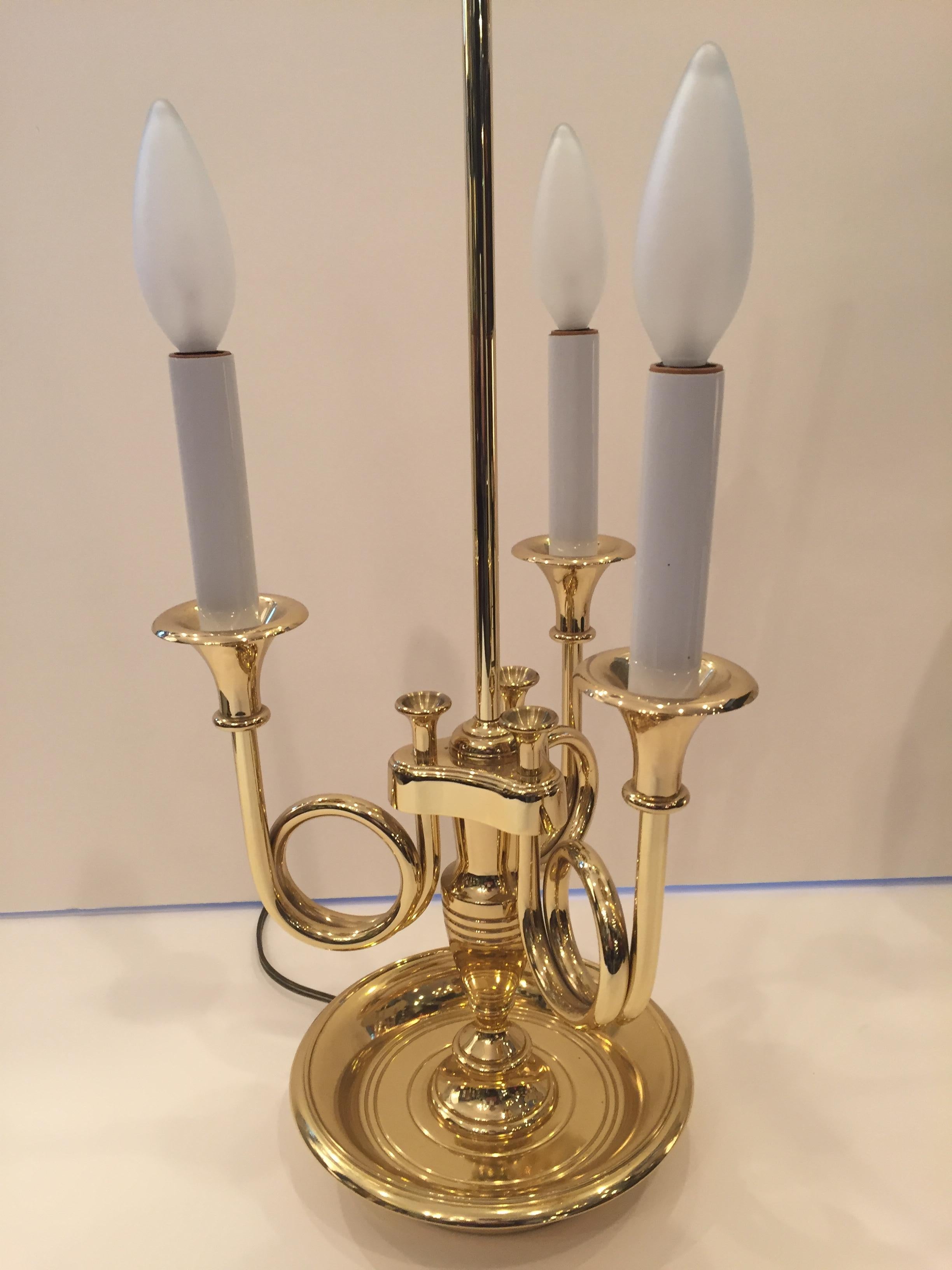 American Classic Pair of Brass 3-Arm Bouillette Table Lamps by Baldwin