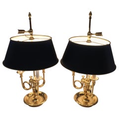 Classic Pair of Brass 3-Arm Bouillette Table Lamps by Baldwin