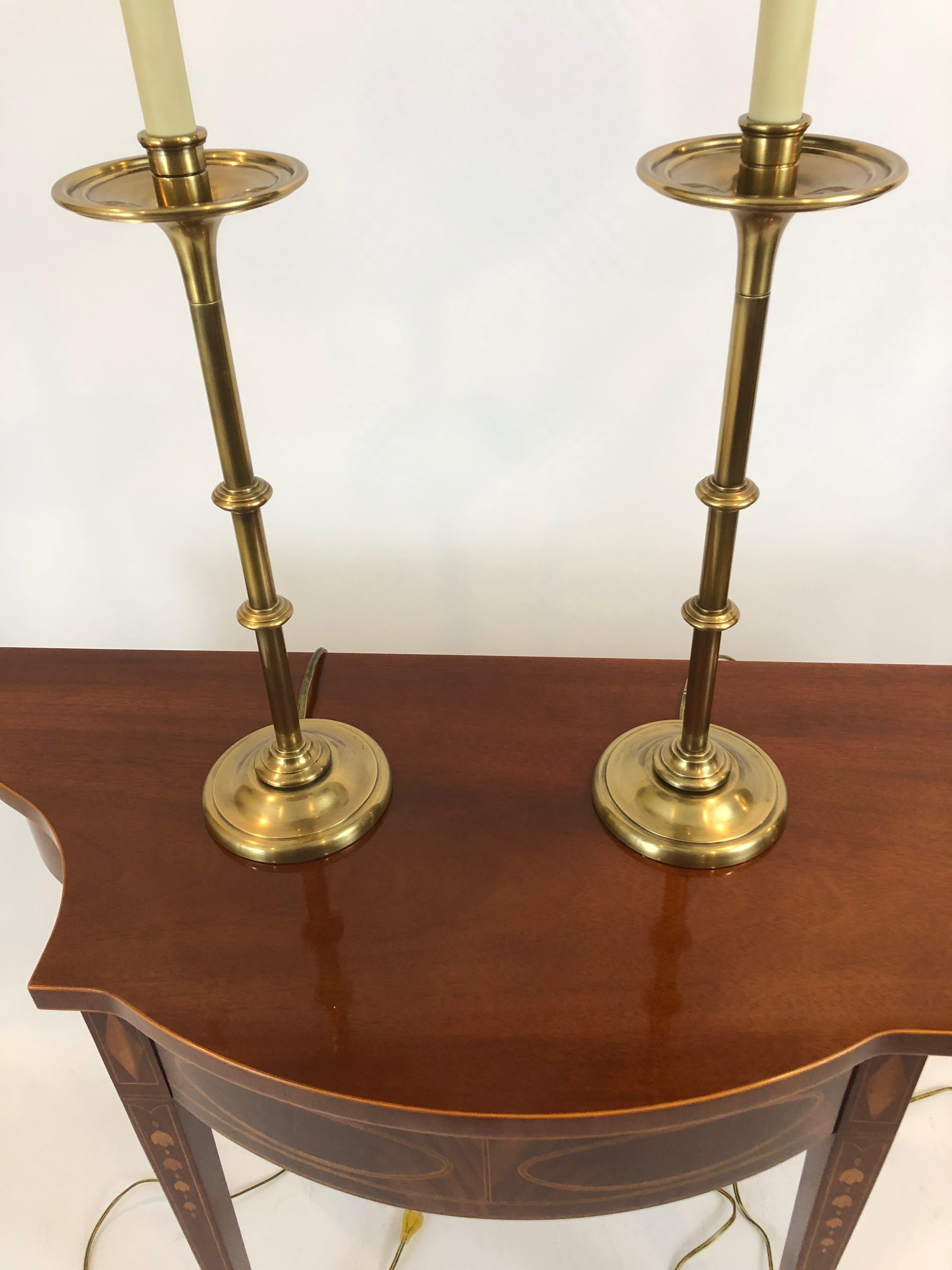 Classic Pair of Brass Chapman Candlestick Table Lamps 4