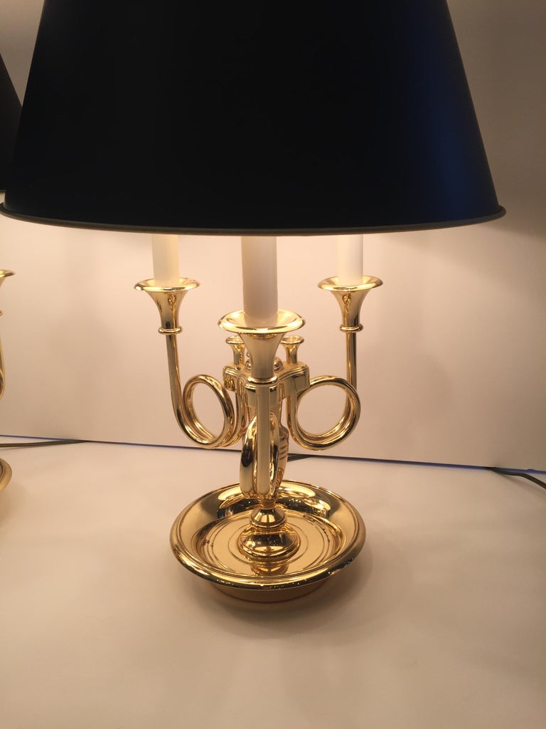 Brass Two Arm Bouilette Table Lamps, Baldwin Brass Desk Lamps