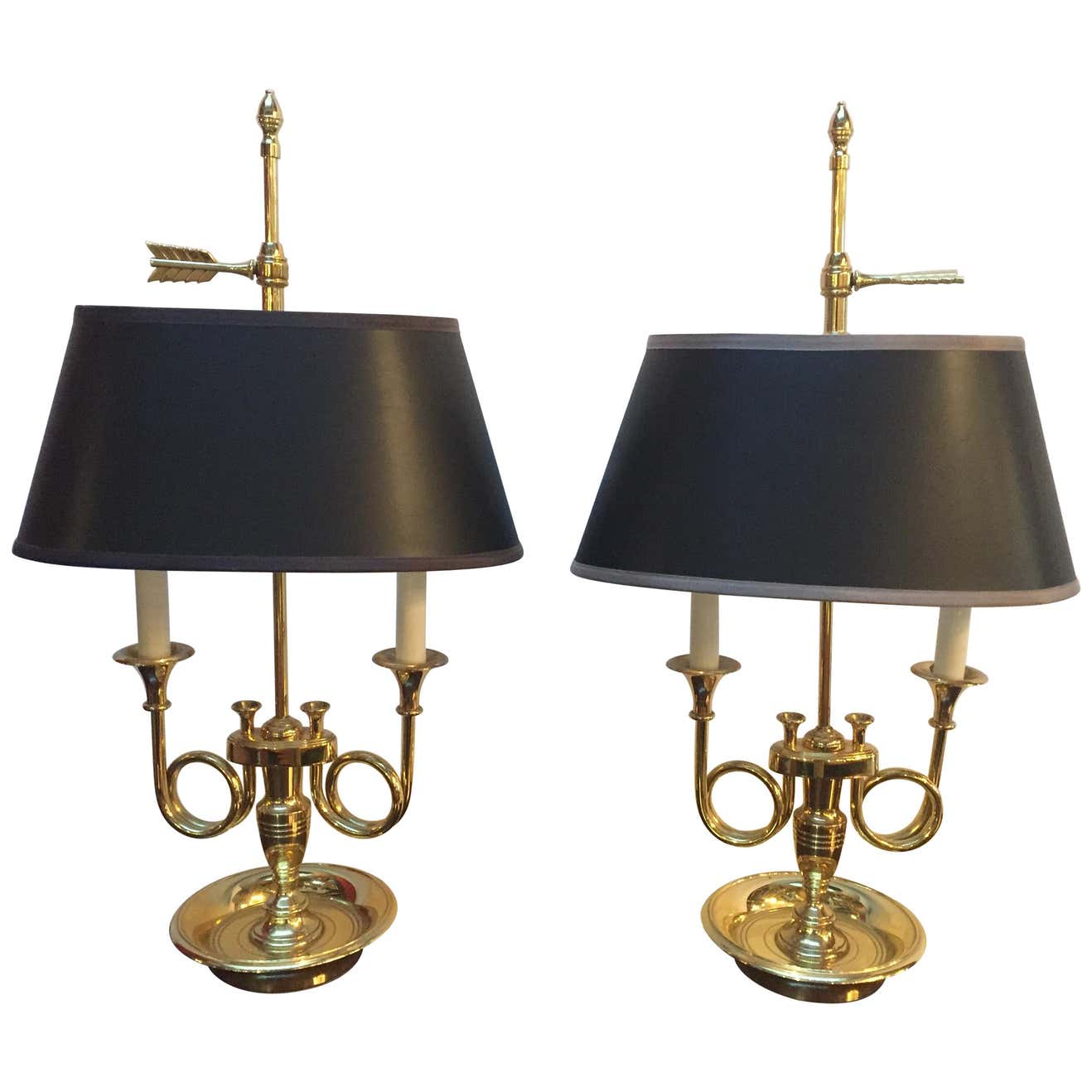 Classic Pair of Brass Two-Arm Bouilette Table Lamps by Baldwin at ...