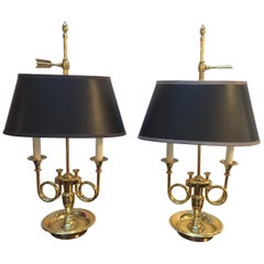 Classic Pair of Brass Two-Arm Bouilette Table Lamps by Baldwin