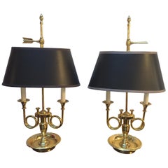 Vintage Classic Pair of Brass Two-Arm Bouilette Table Lamps by Baldwin